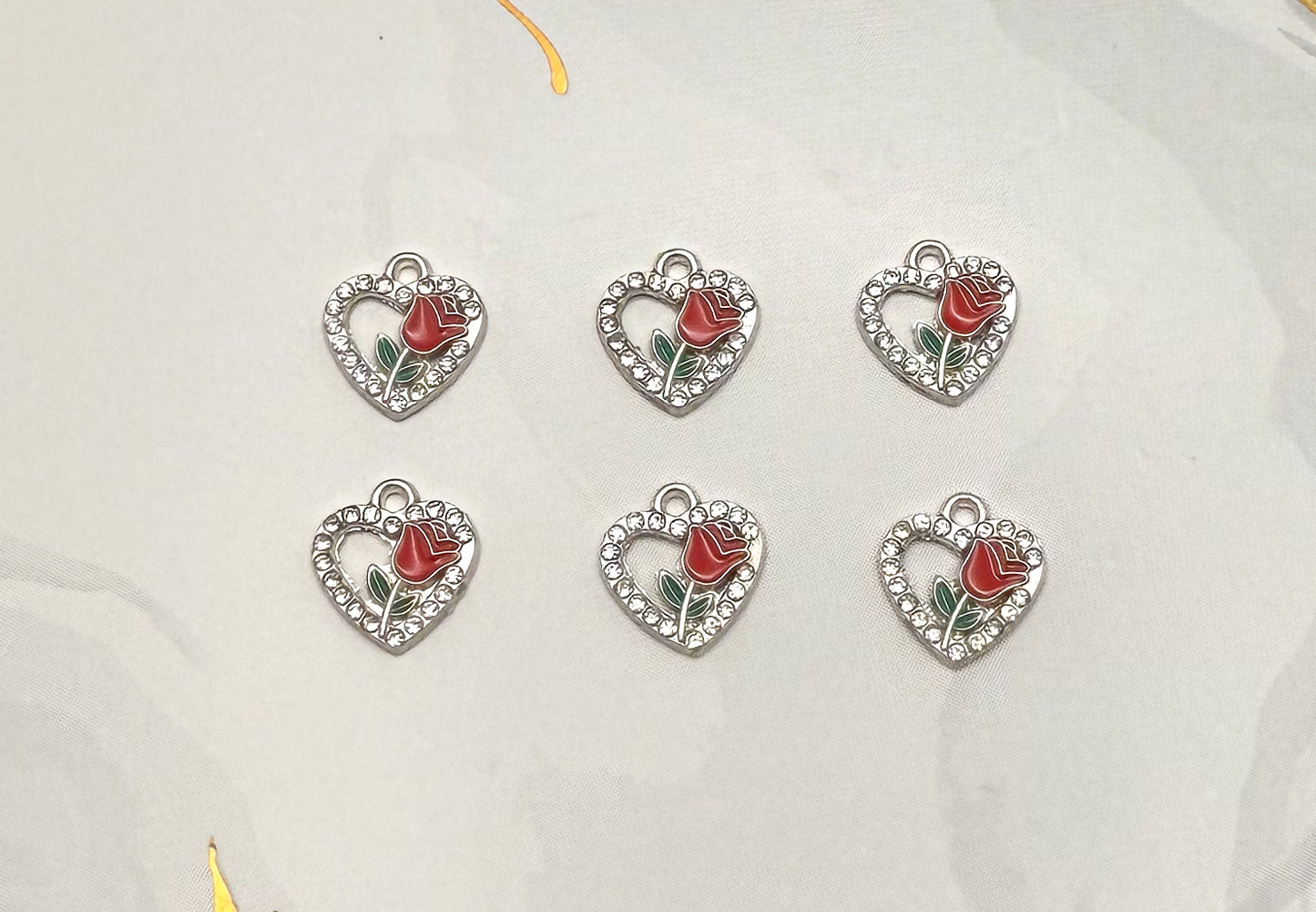 Silver Heart of Roses DIY Metal Charm Set