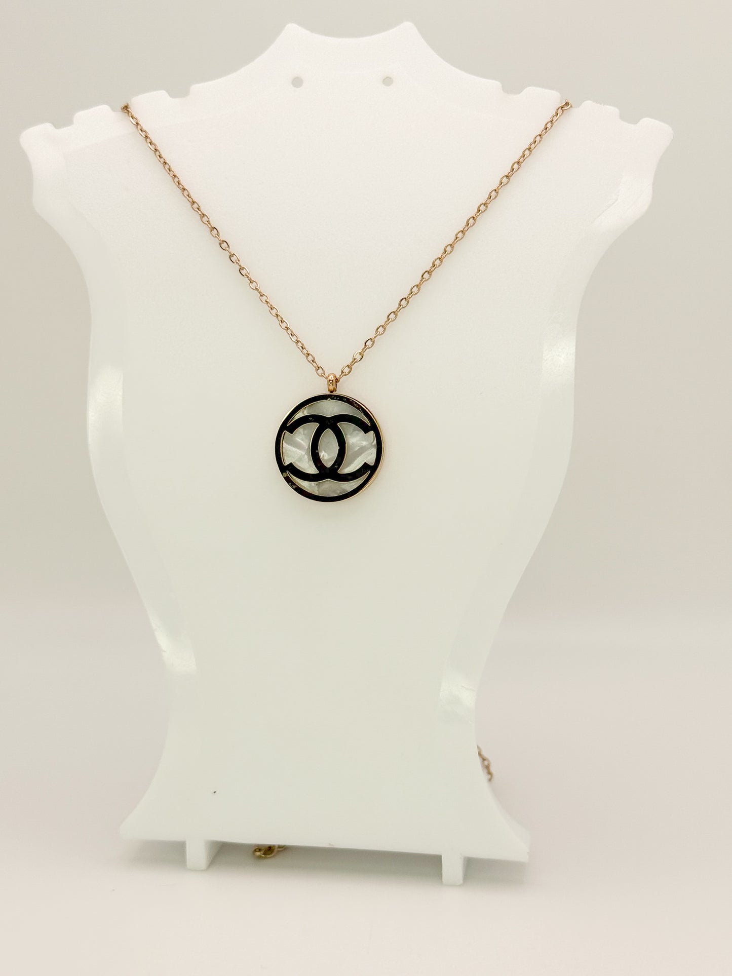 Rose Gold CC Mother of Pearl Pendant Stainless Steel Necklace