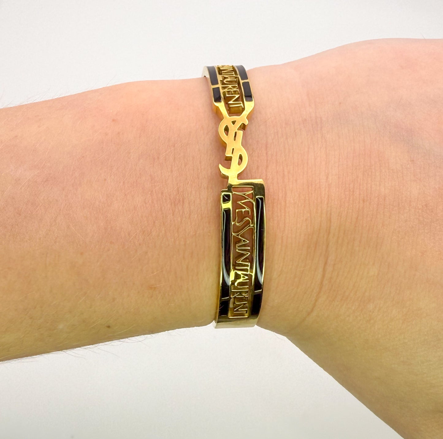 High Quality YSL Designer Gold Stainless Steel Bangle Bracelet with Designer Stamp