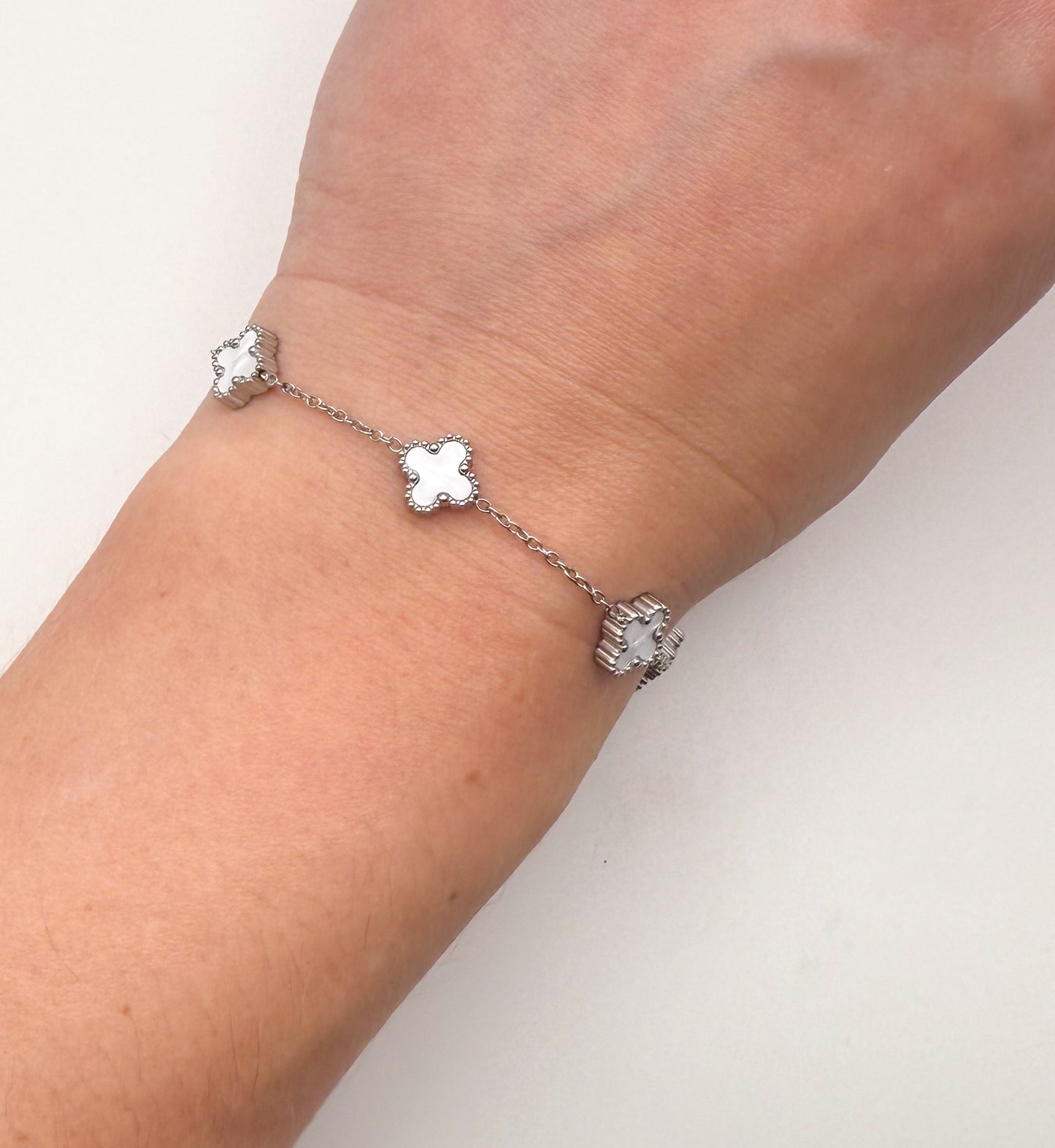 Mini Silver Clover Chain Link Adjustable Bracelets