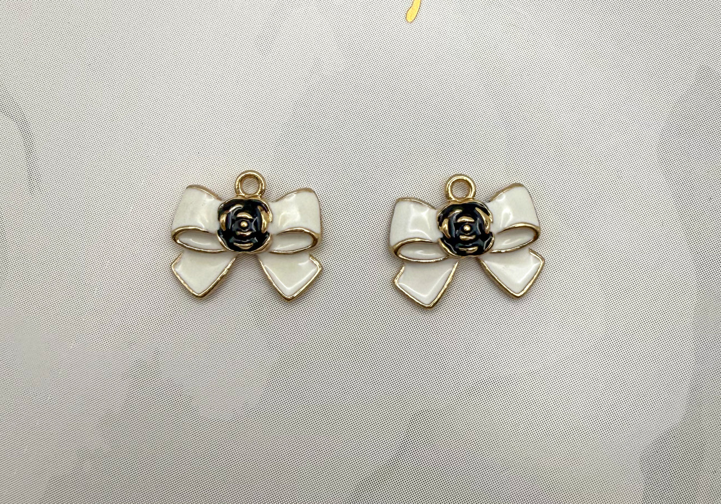 CC Inspired Gold Black & White Flower Bow tie DIY Metal Charm