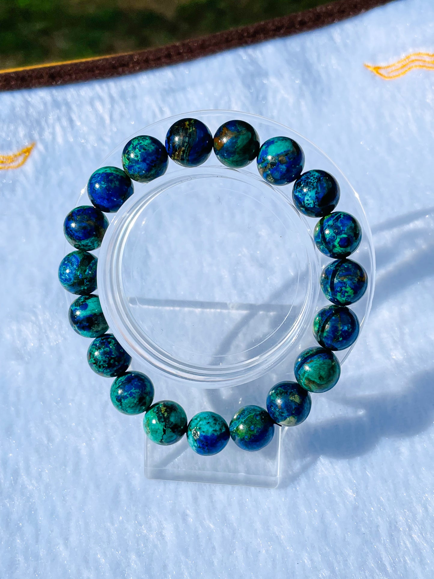 Natural Azurite with Malachite Crystal Beaded Stretch Adjustable Bracelet