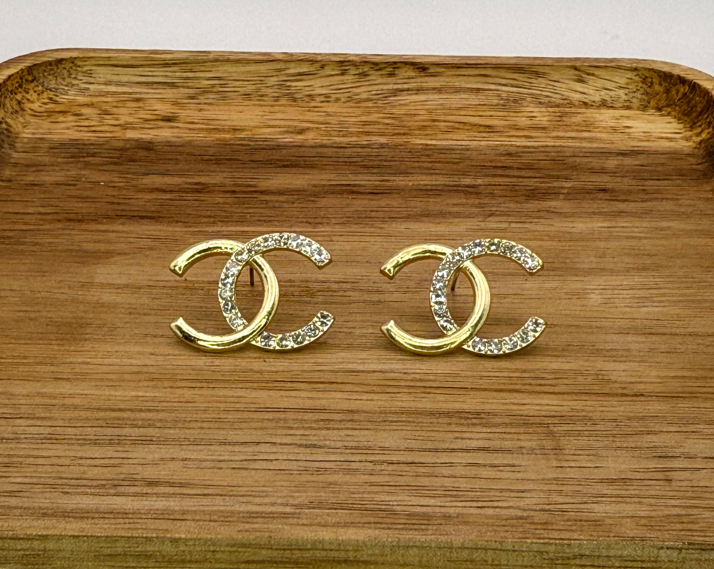 Gold CC Logo Stud Earrings