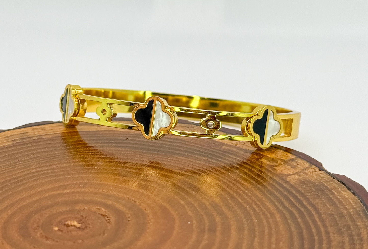 Gold Stainless Steel LV Designer clover Bangle Bracelet