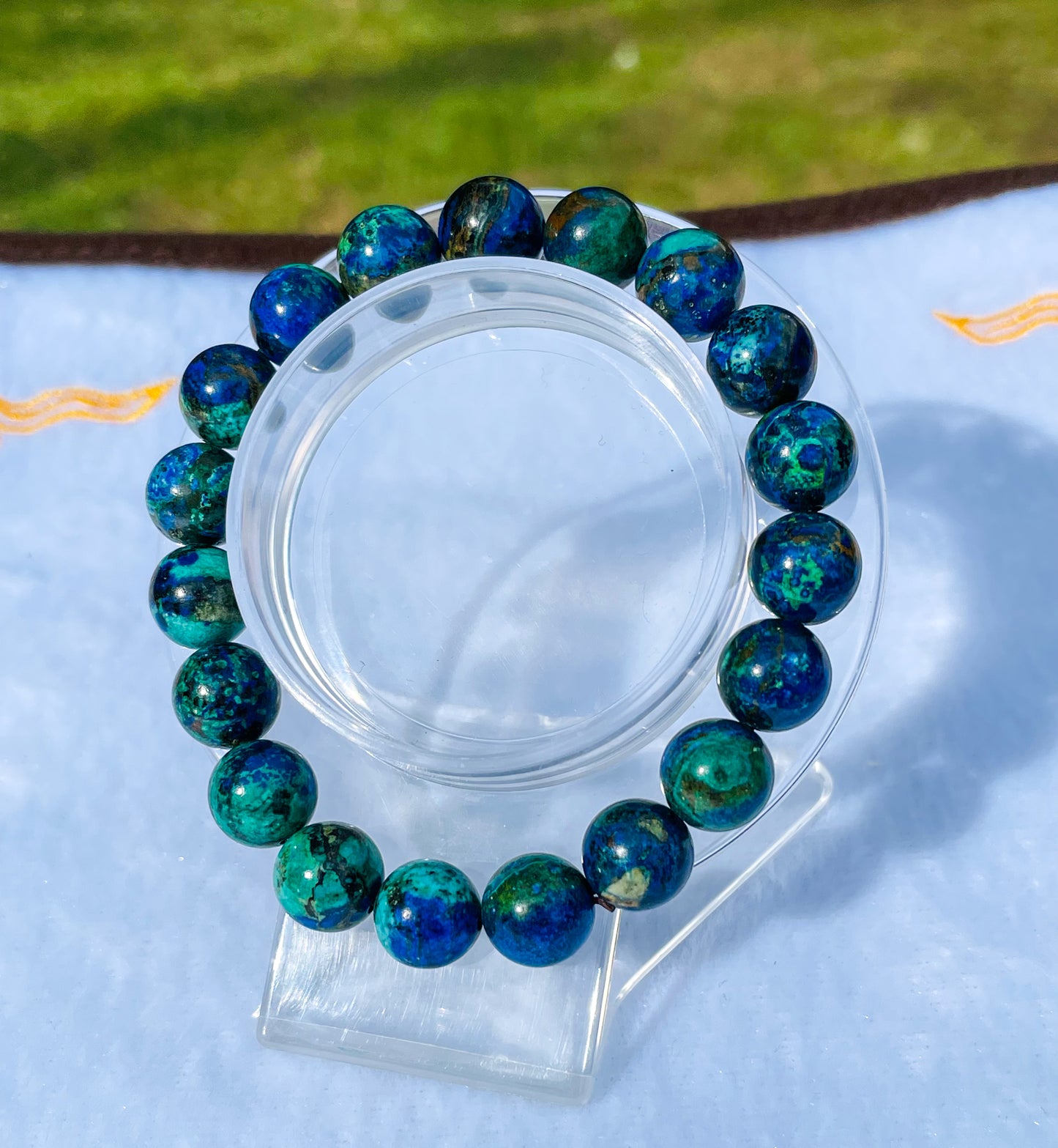 Natural Azurite with Malachite Crystal Beaded Stretch Adjustable Bracelet