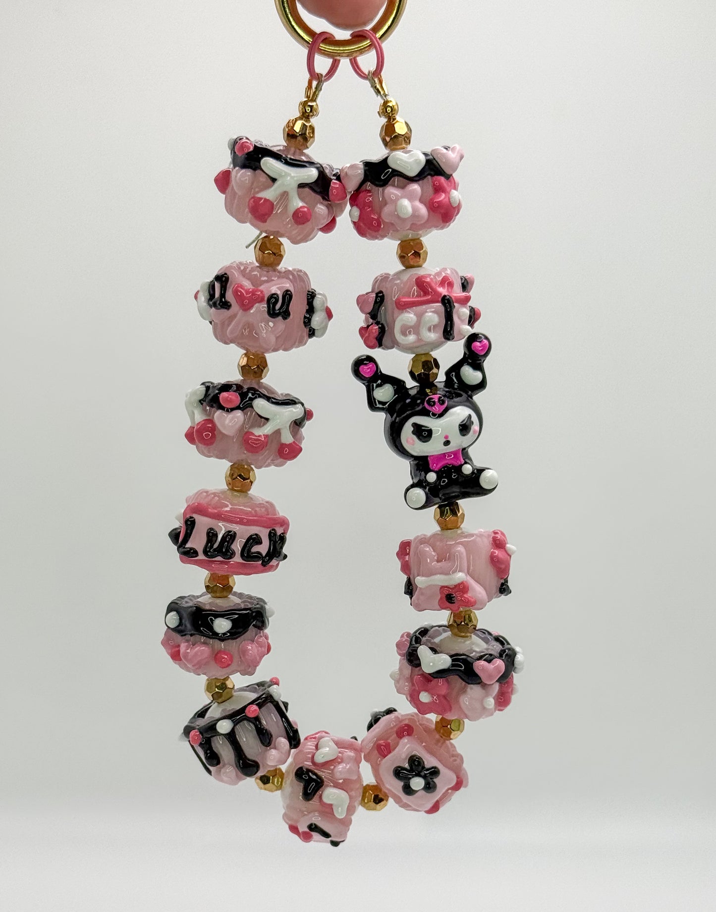 HandPainted Acrylic Beaded Keychain Phone Charm Wristlet