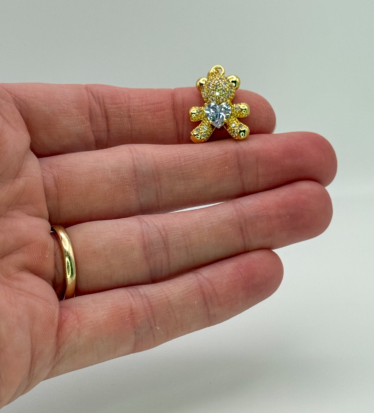 Gold Teddy Bear Pendants with Zircon Gems