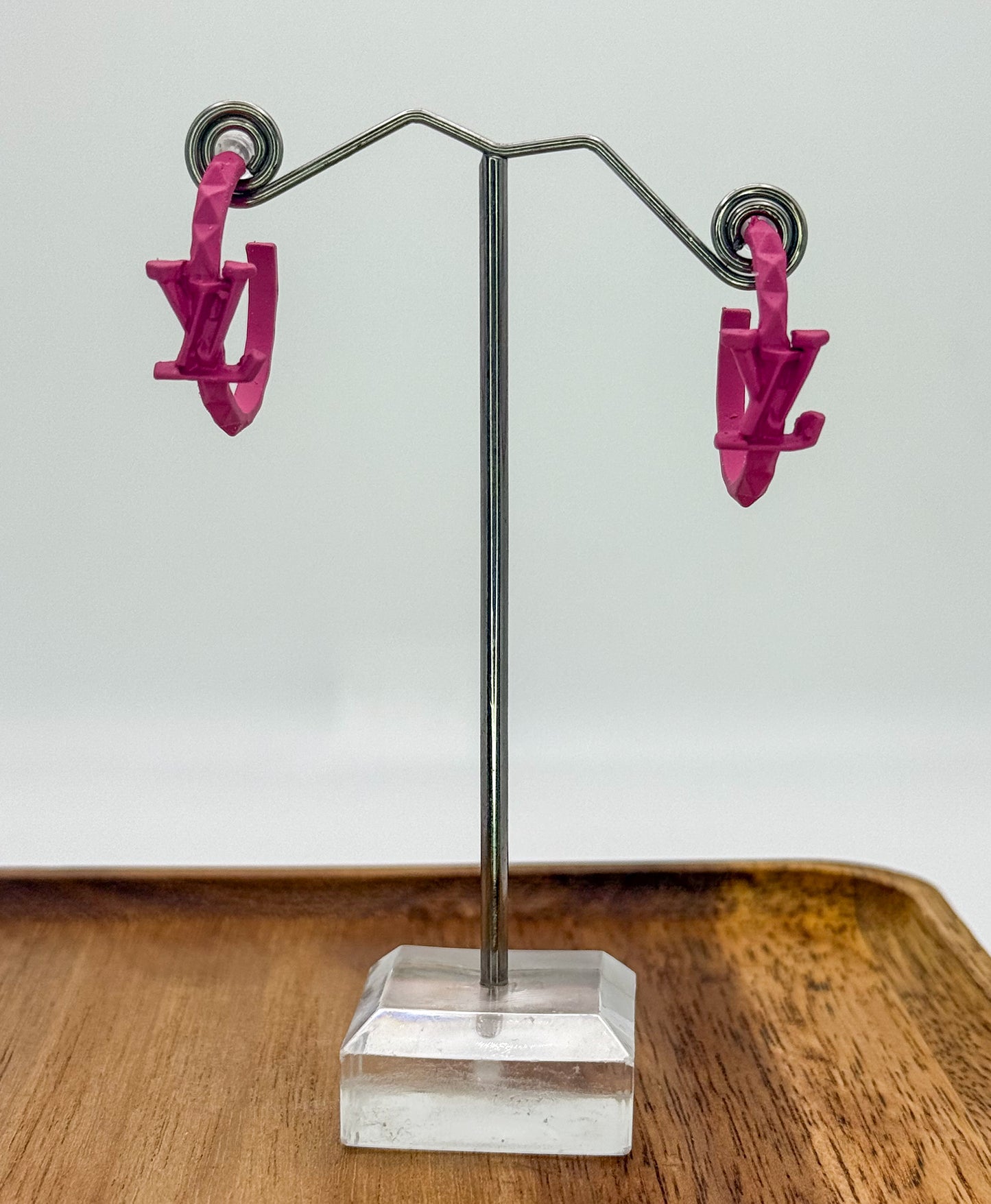 Bright Colored LV Designer Medium Hoop Earrings-Stud Closure