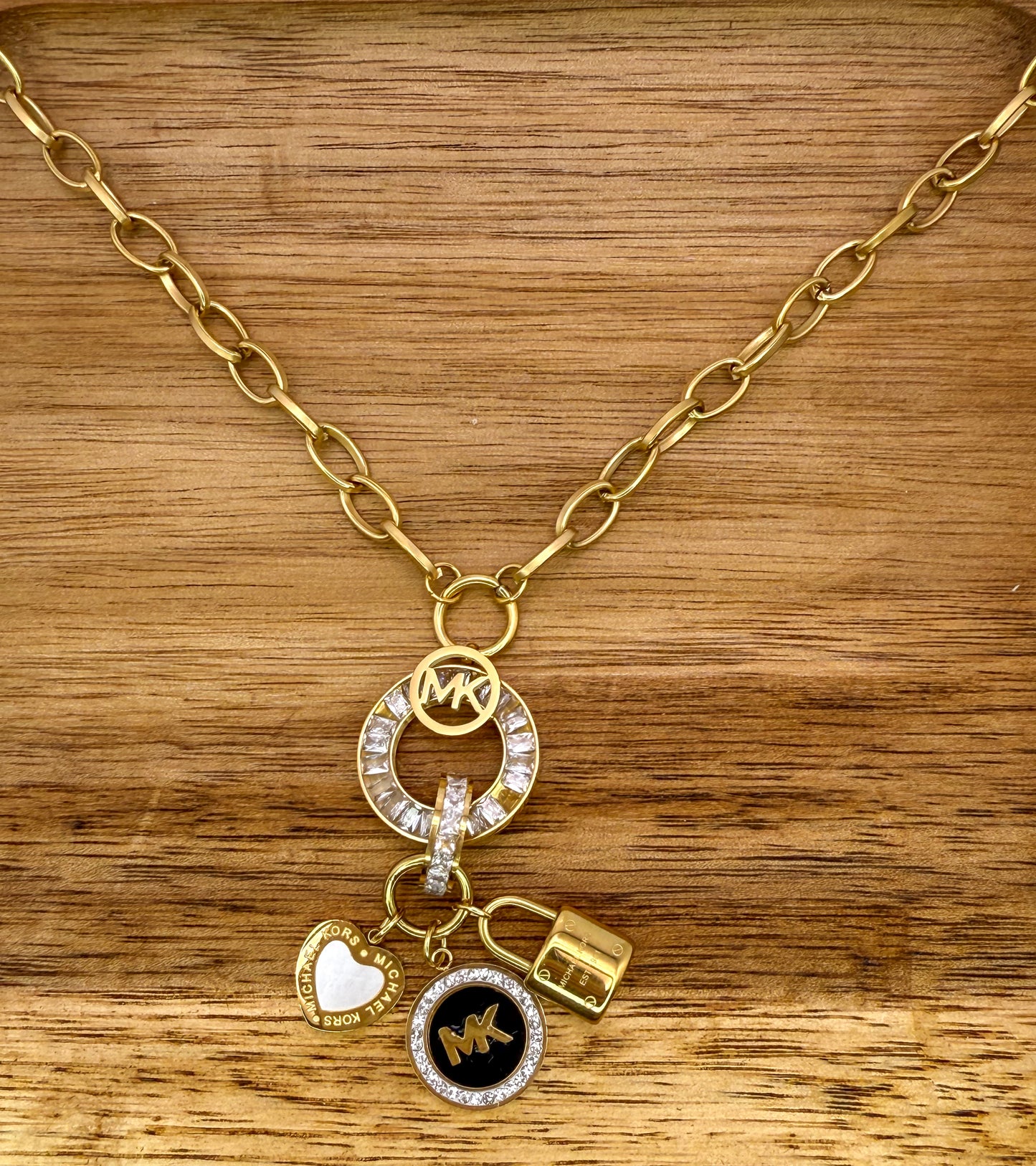 Gold Micheal Kors Designer Matching Necklace & Earrings Jewelry Set