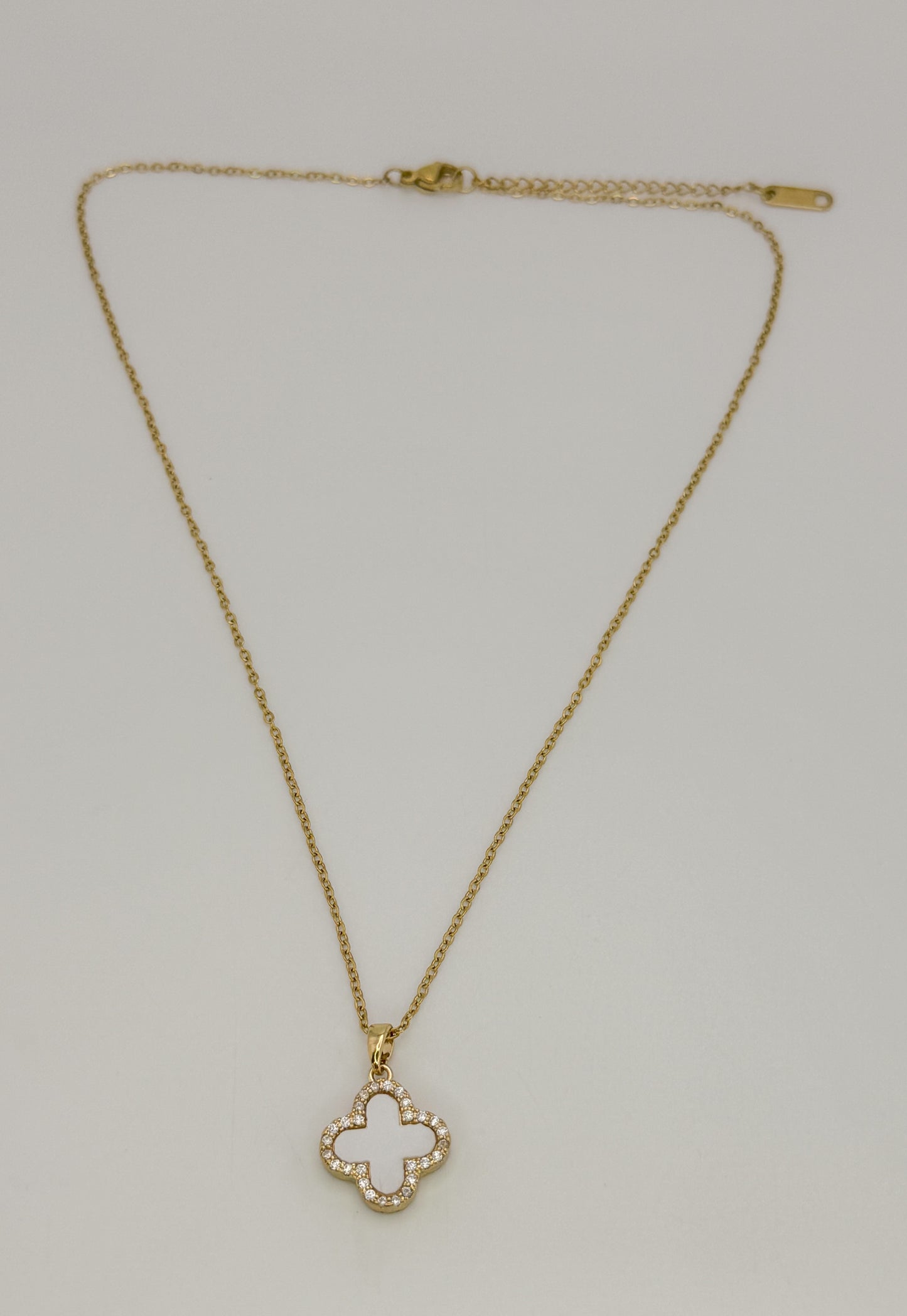 LV Black/White Front & Back Reversible Clover Gold Adjustable Stainless Steel Necklace