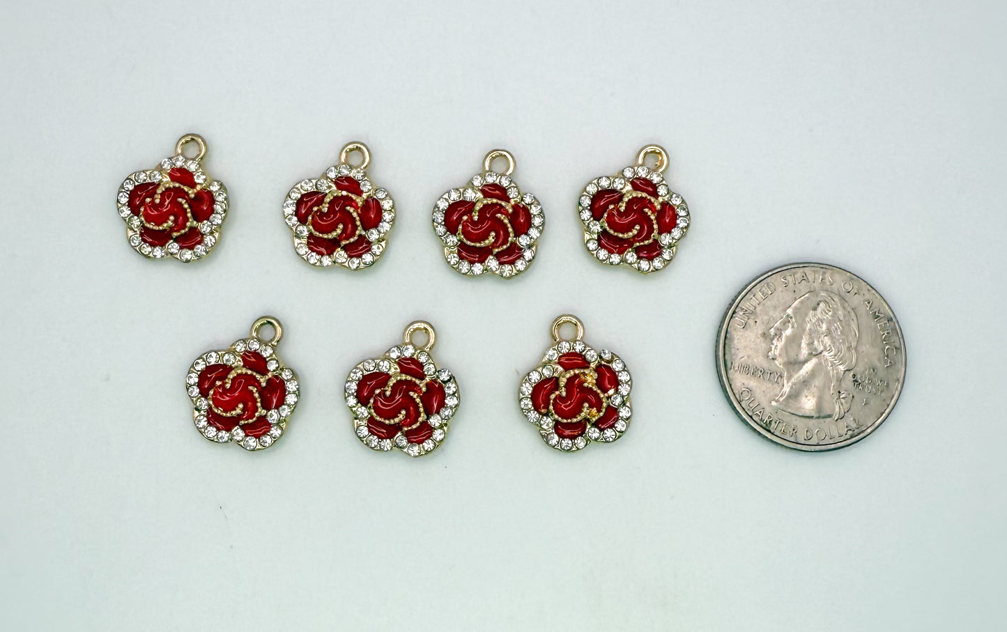 Red Sparkly Flower DIY Gold Charms