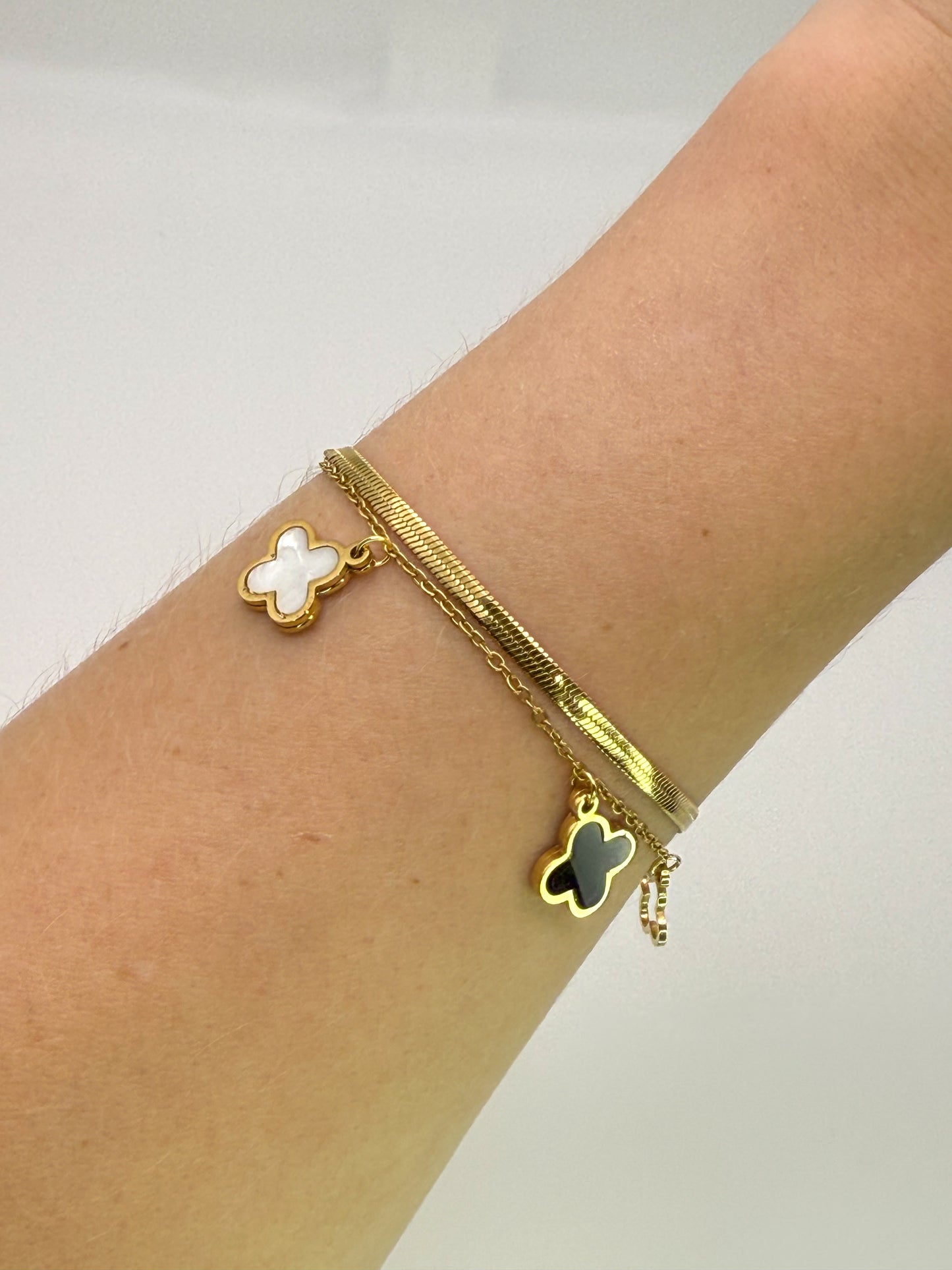 Double Layered Gold LV Designer Clover Design Adjustable Bracelet