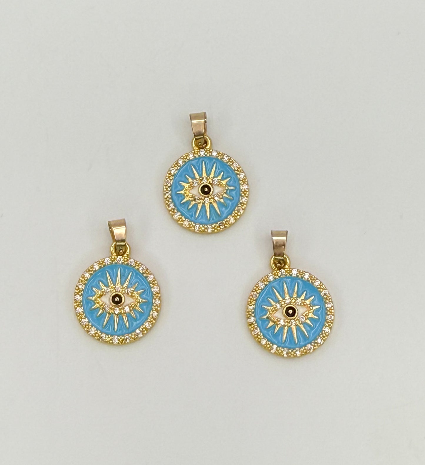 Round Gold Shining Evil Eye DIY Pendant Charms