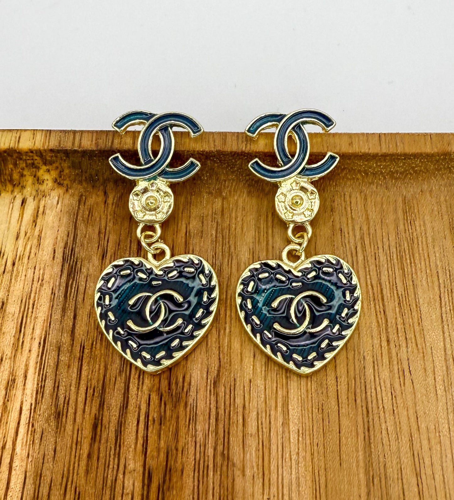 Black n Gold CC Stud Dangle Earrings