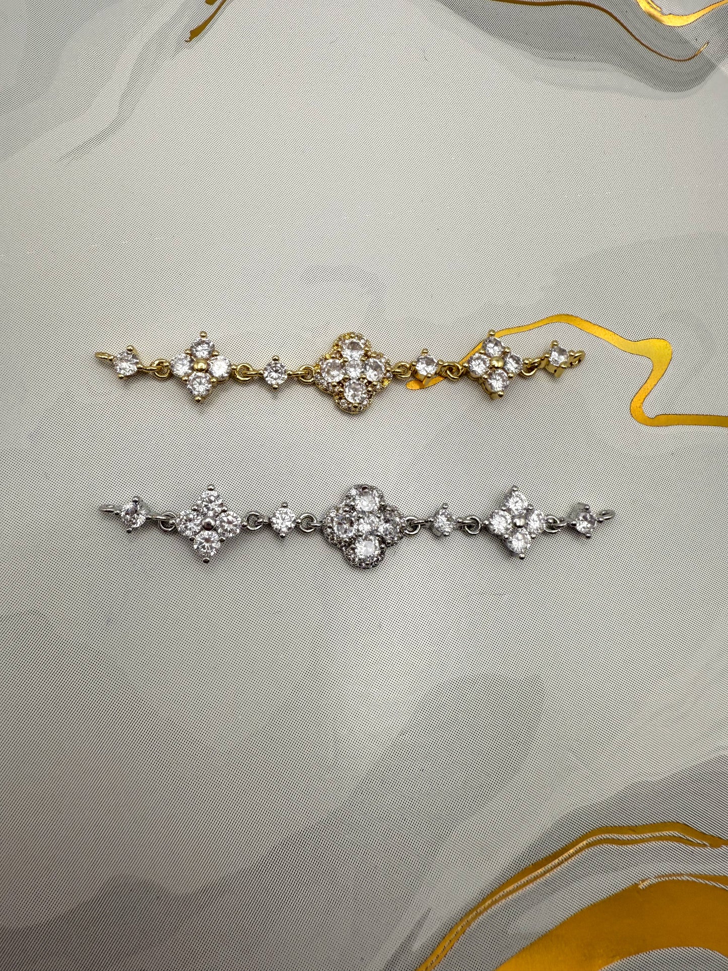 Zircon Clover Design DIY Connector Charms Gold & Silver