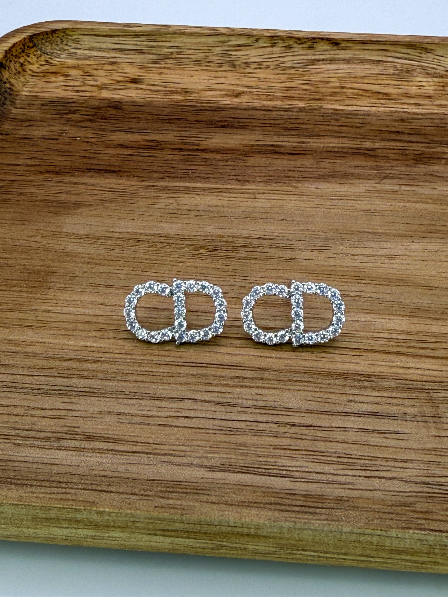 Silver C Dior Stud Earrings
