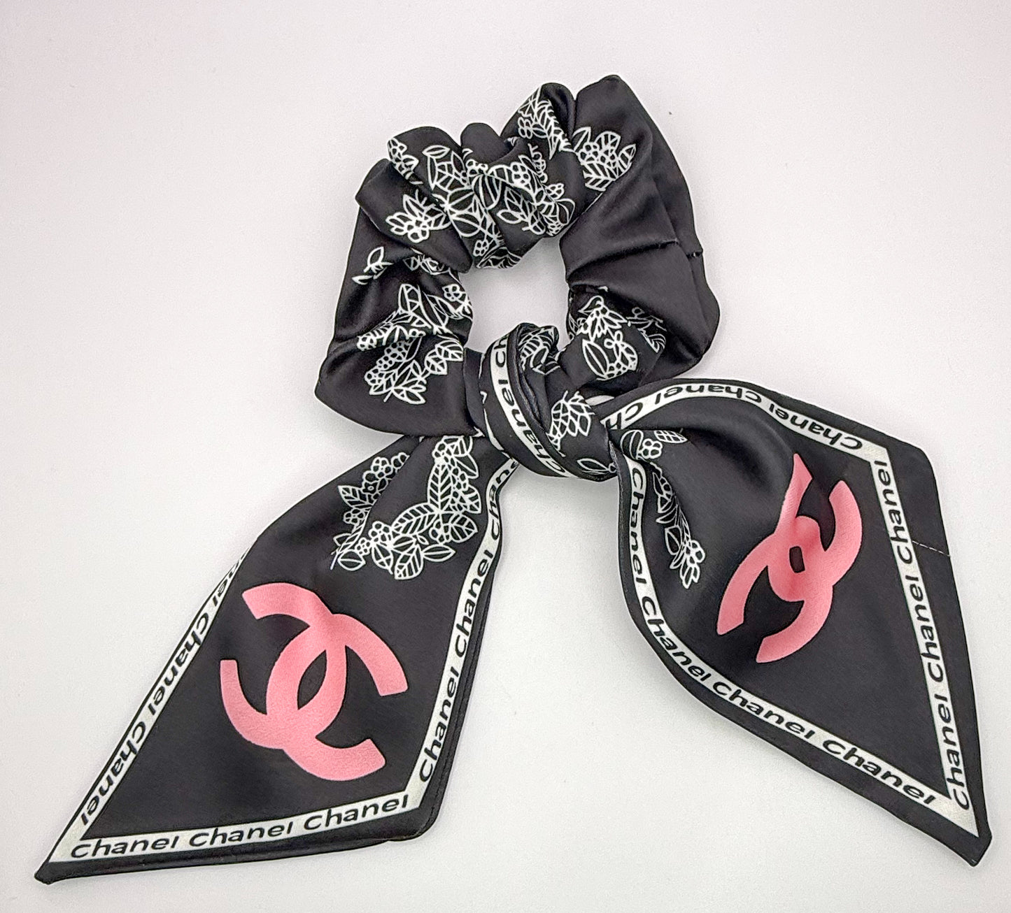 CC Designer Scrunchie Hair Tie with Removable mini Scarf Hair Ribbon