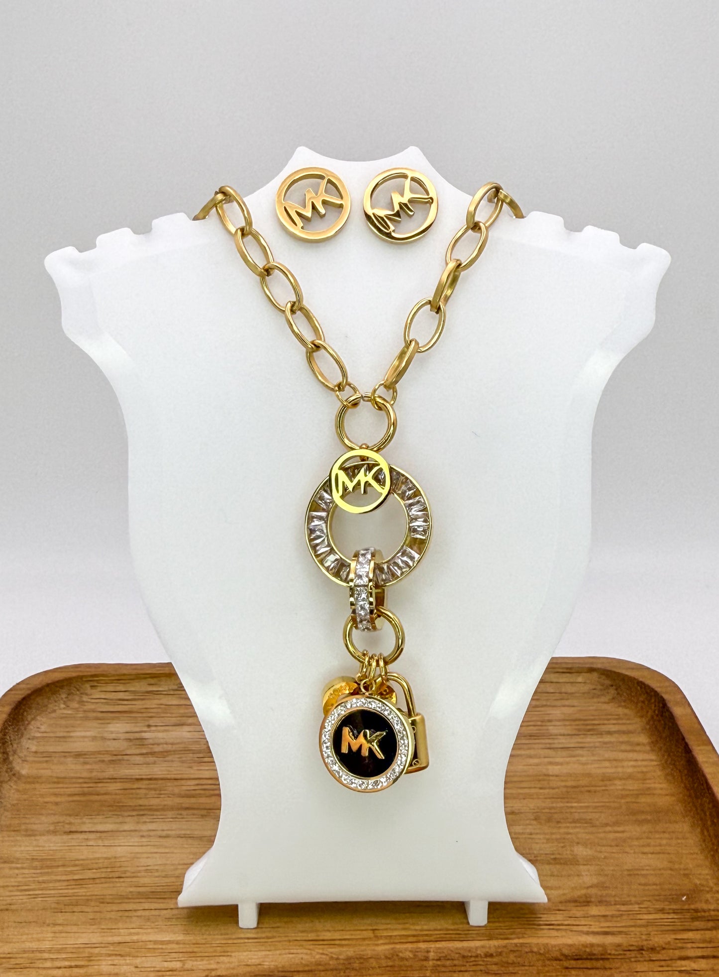 Gold Micheal Kors Designer Matching Necklace & Earrings Jewelry Set