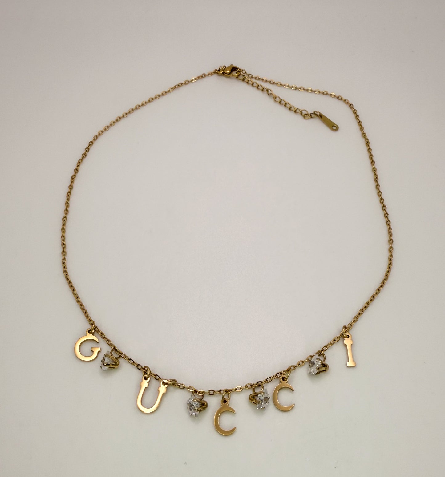 Gold Gucci Designer Dangle Adjustable Stainless Steel Necklace