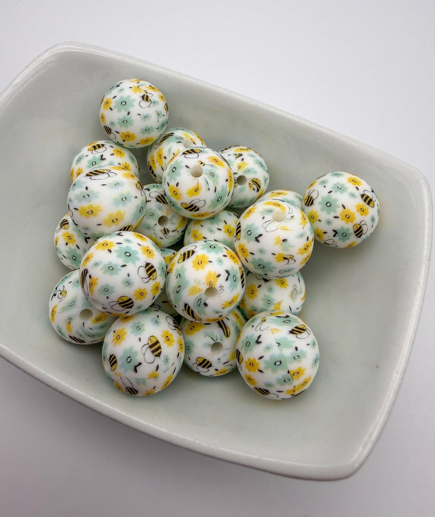 Bumble Bee & Sunflower Printed Silicone DIY Pen Keychain Beads