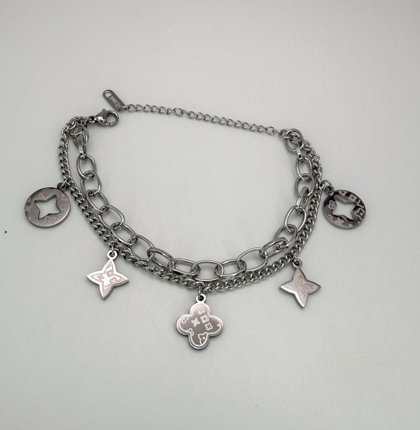 Silver LV Designer Brand Logo Adjustable Bracelet