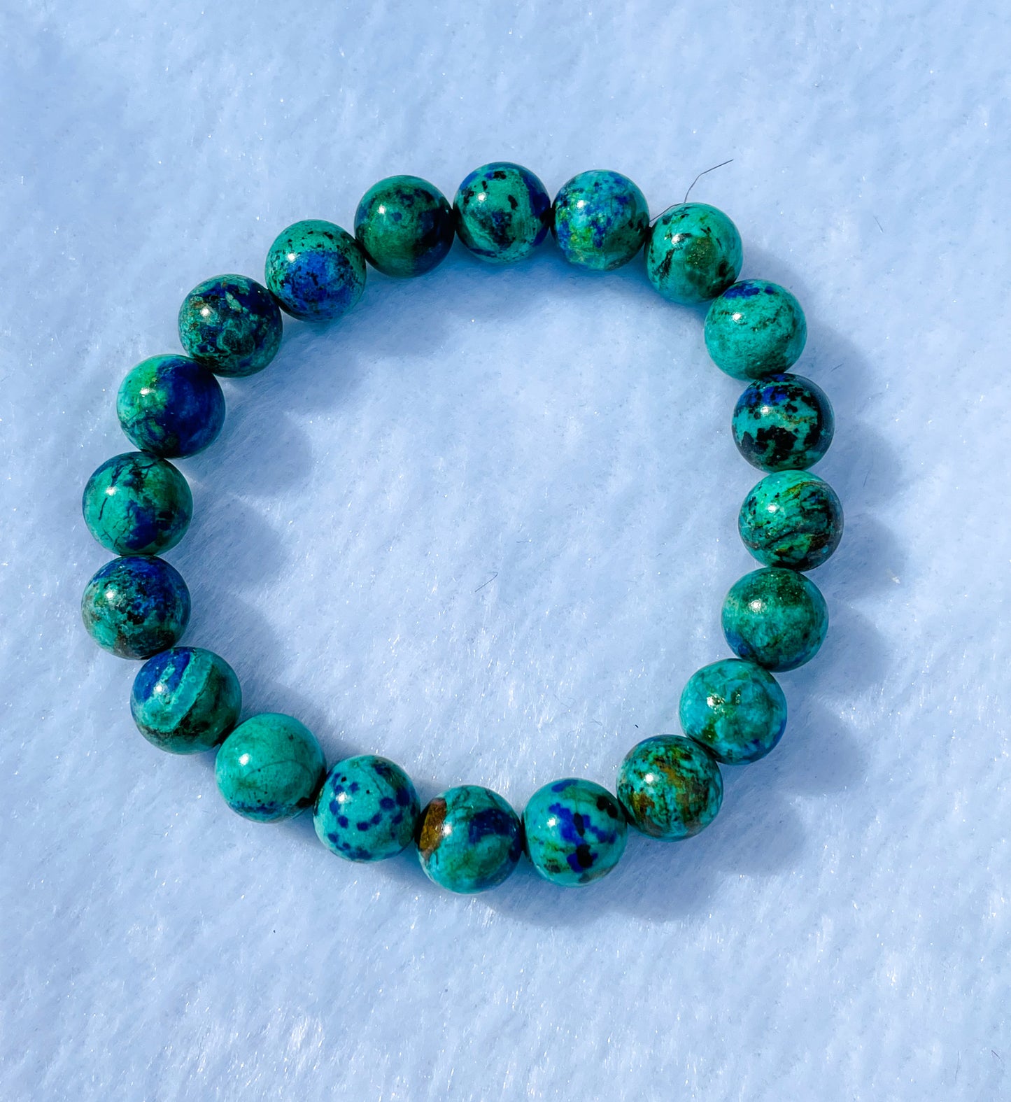 Natural Azurite with Malachite Crystal Beaded Stretch Adjustable Bracelet