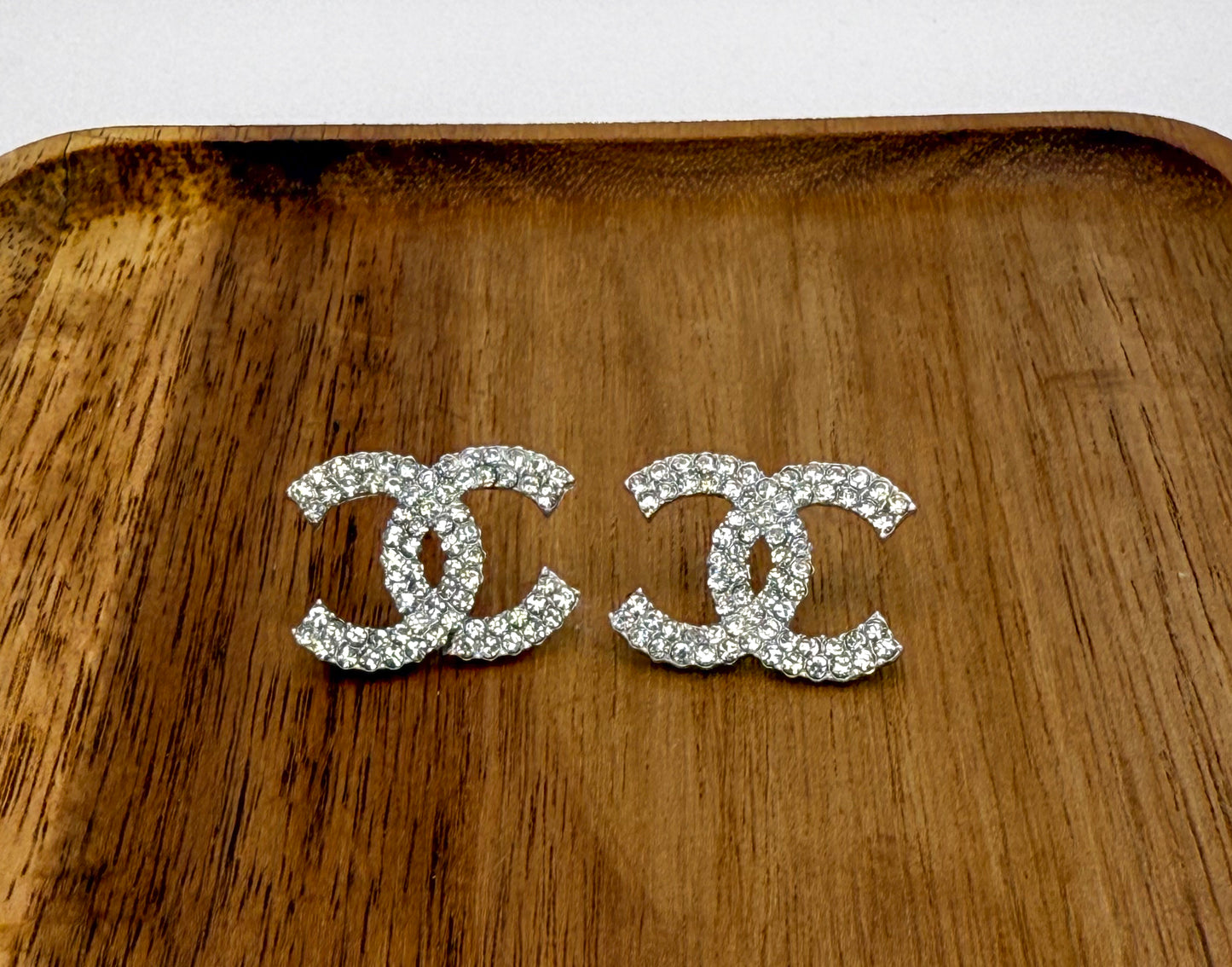 Gold CC Statement Bling Stud Earrings