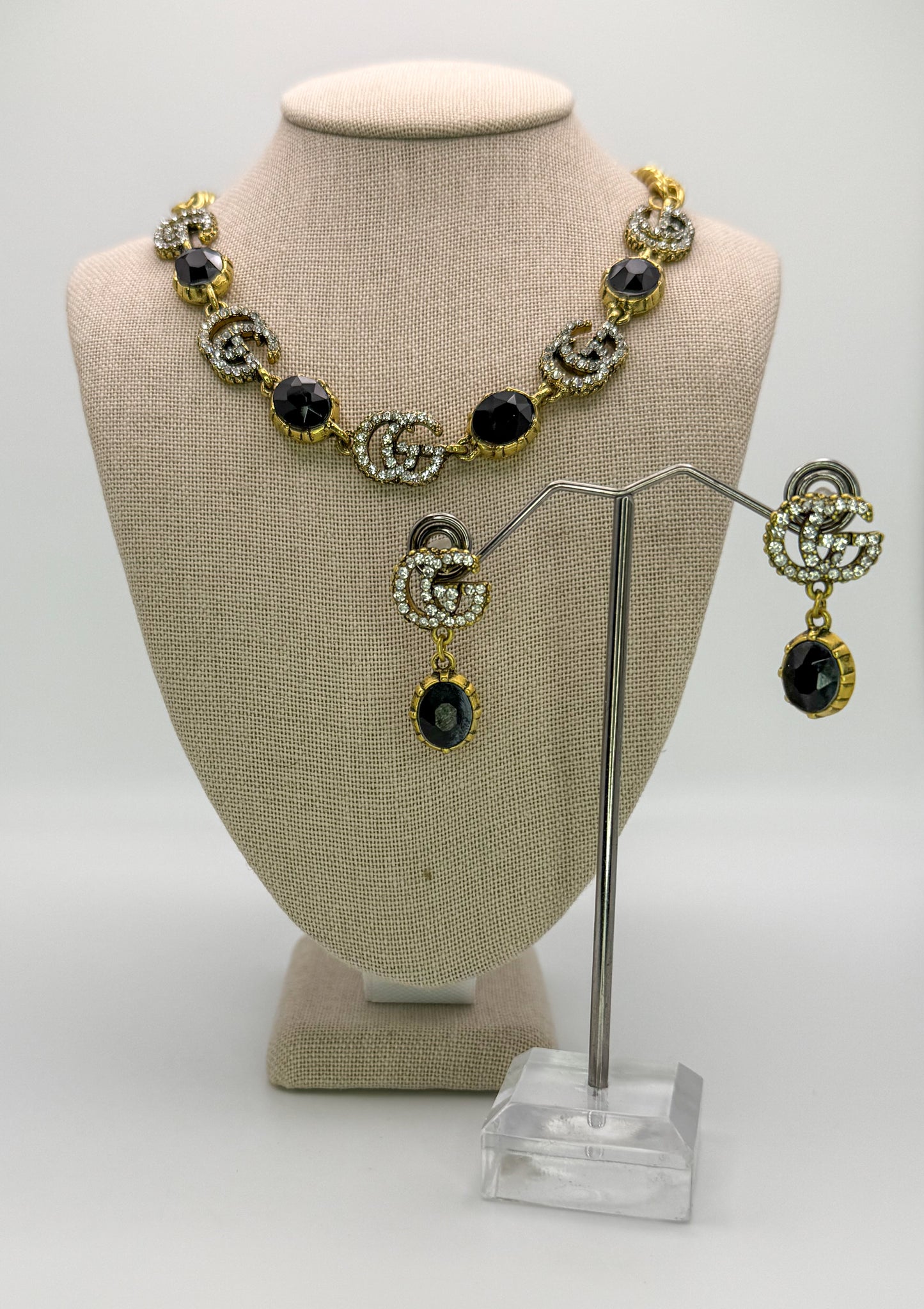 Bold n Gold Gucci Designer Matching Necklace and Earrings Jewelry Set