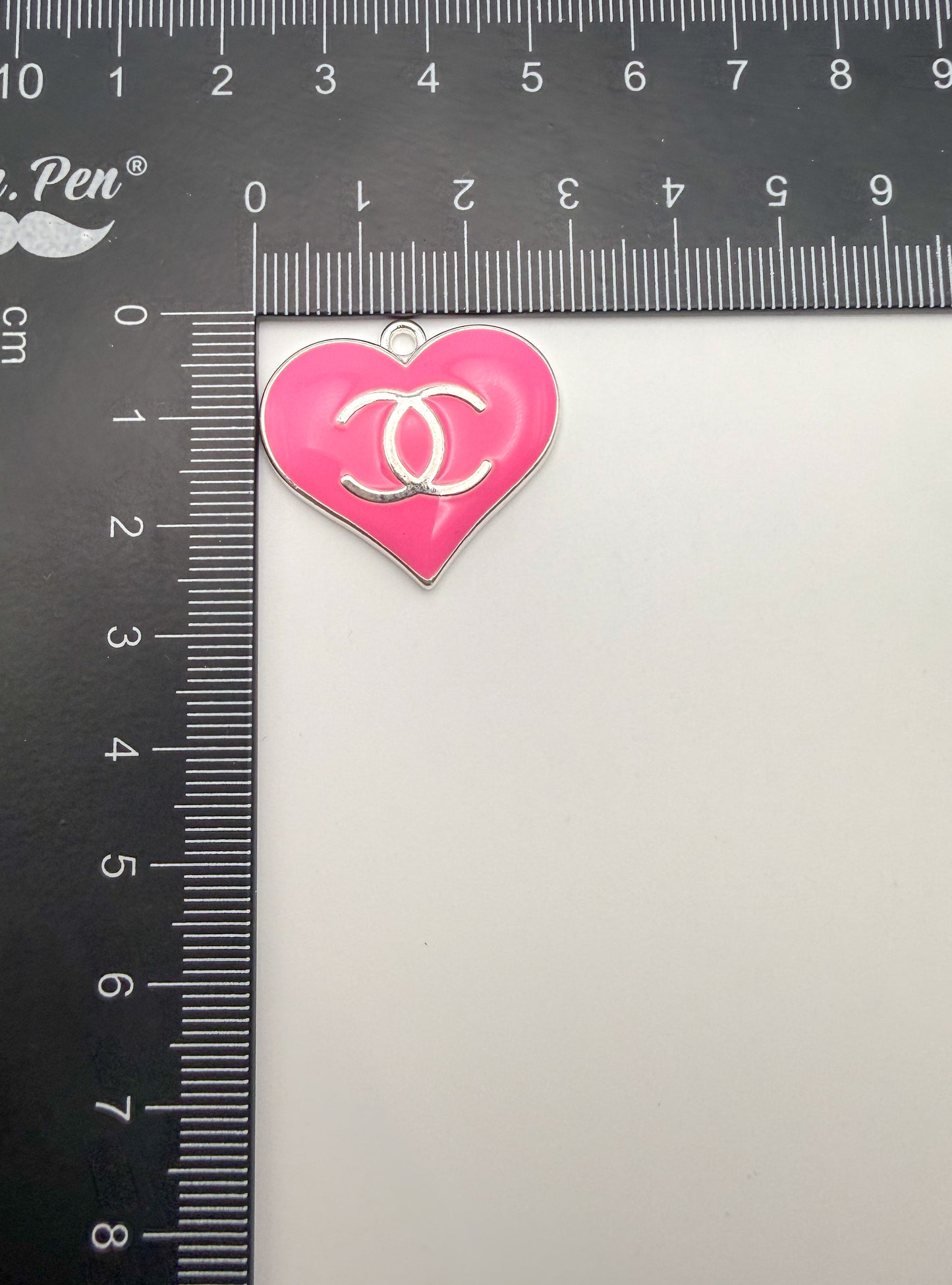 Silver CC Designer Colorful Enamel Heart Charm Pendant