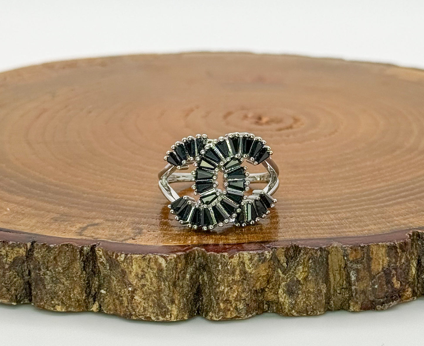 Silver CC Designer Zircon Adjustable Rings