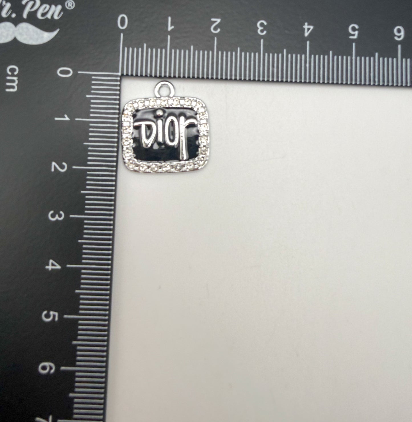Silver & Black Dior Designer Rectangle Metal DIY Charms