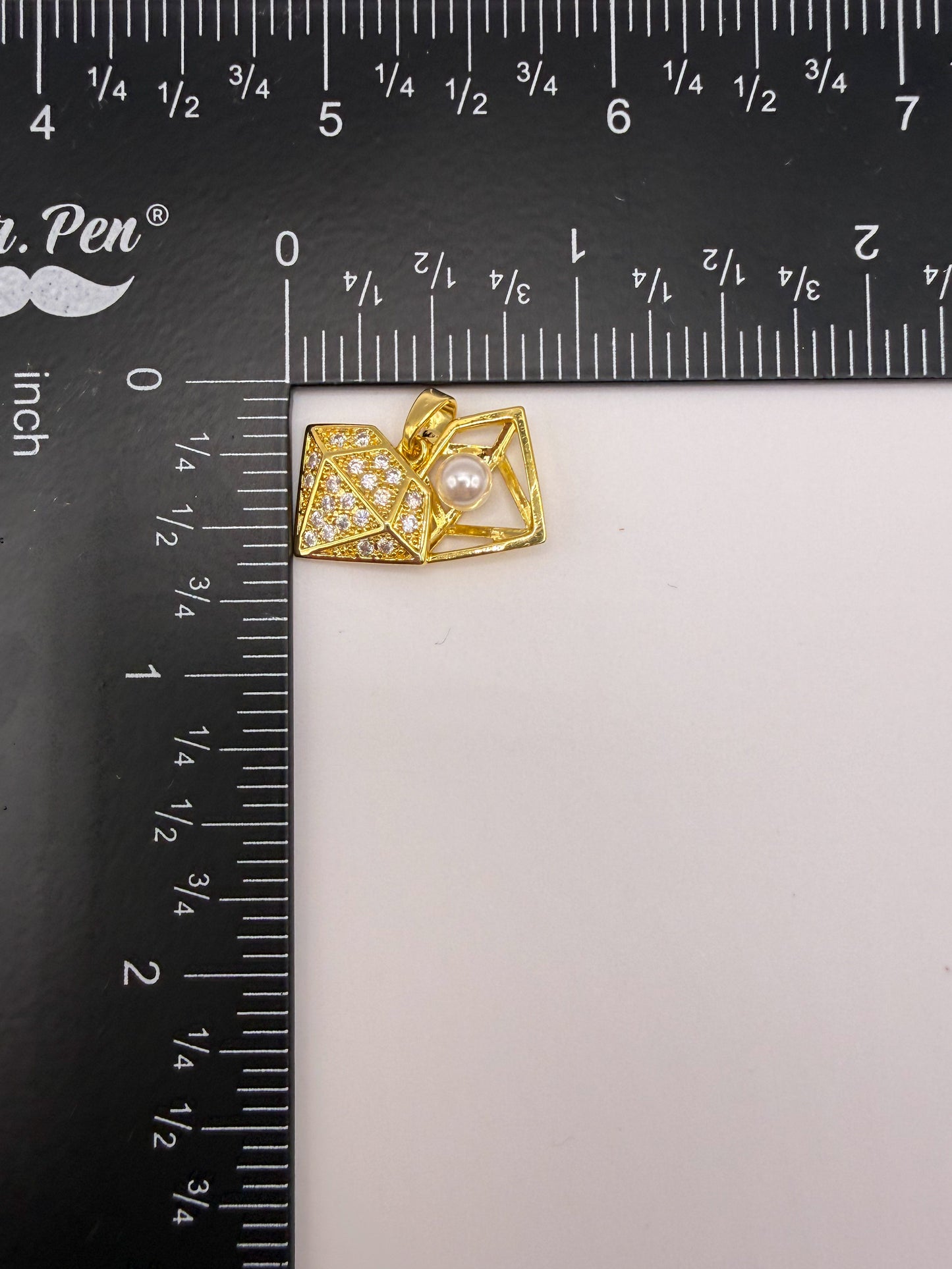 Double Open Gold Diamond with Center Pearl Charm Pendant