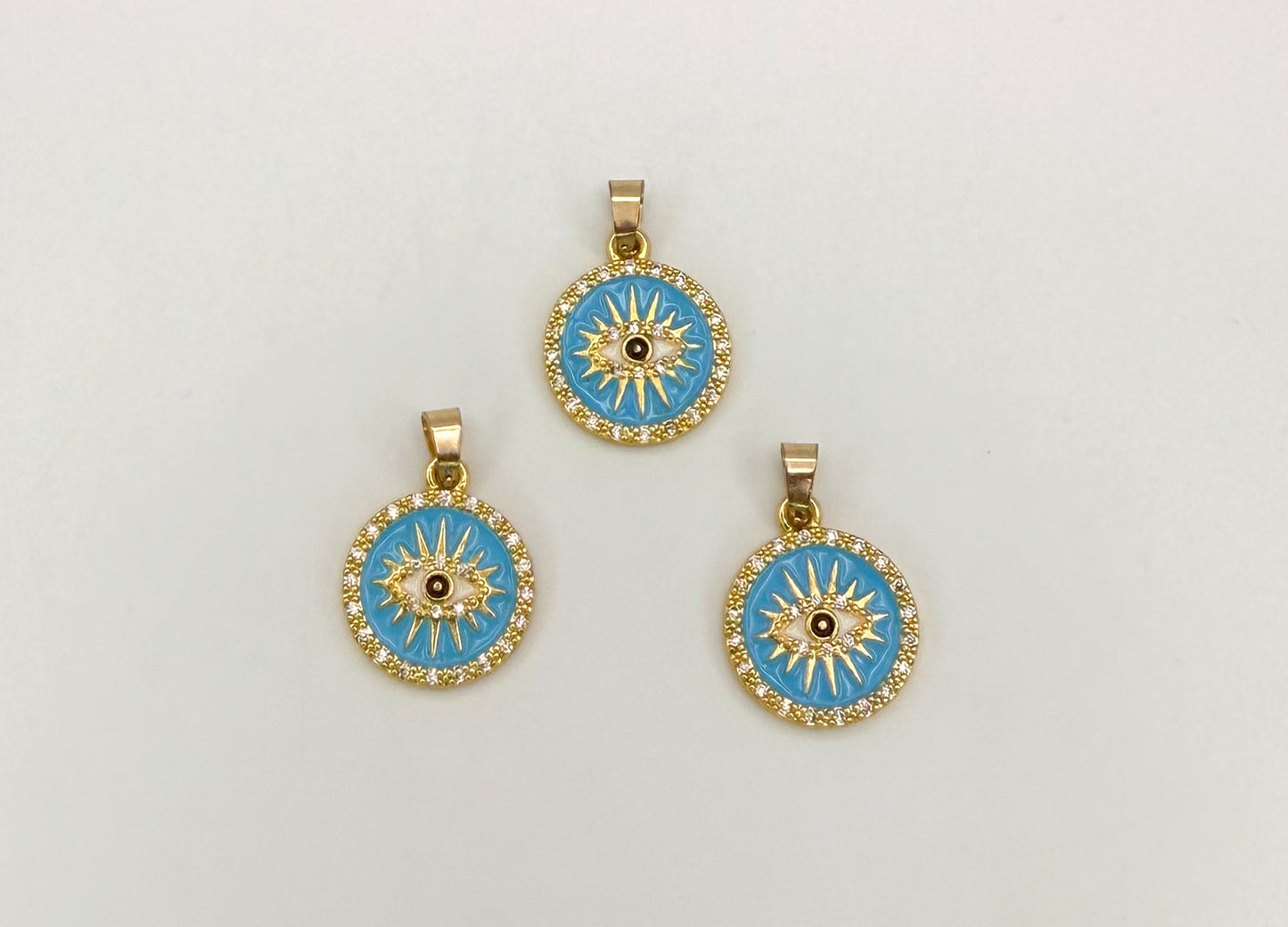 Round Gold Shining Evil Eye DIY Pendant Charms