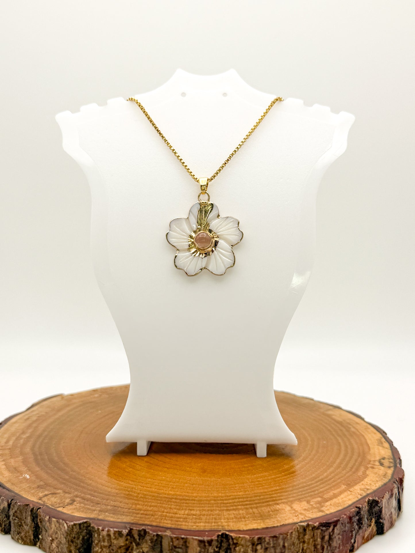 Nature’s Beauty Necklace-Natural Shell with Natural Turquoise Gemstone, Gold Stainless Steel Pendant Necklace
