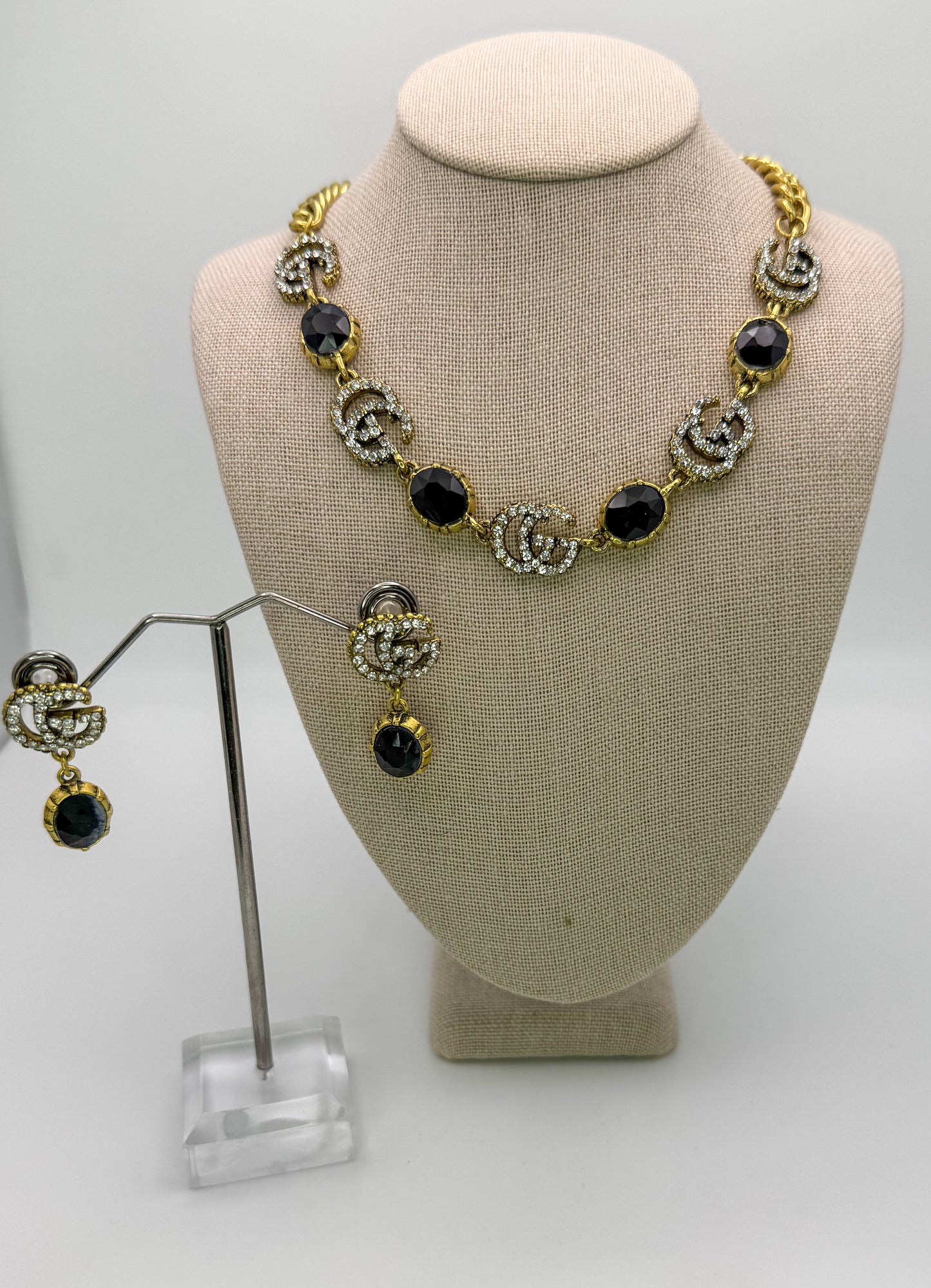Bold n Gold Gucci Designer Matching Necklace and Earrings Jewelry Set