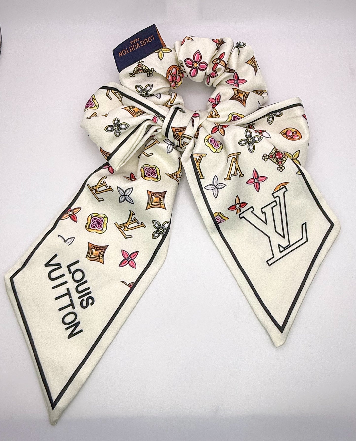 LV Designer Scrunchie Hair Tie with Removable mini Scarf Hair Ribbon