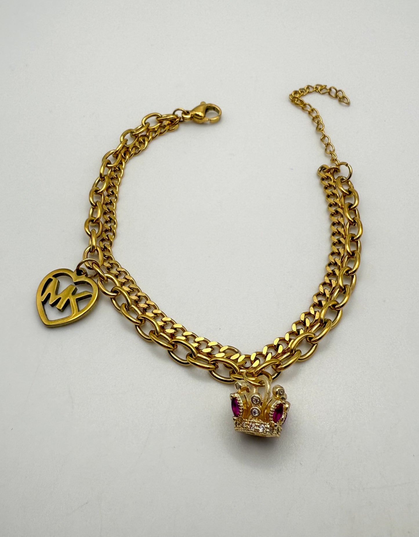 Gold MK Designer Double Layer Charm Bracelet