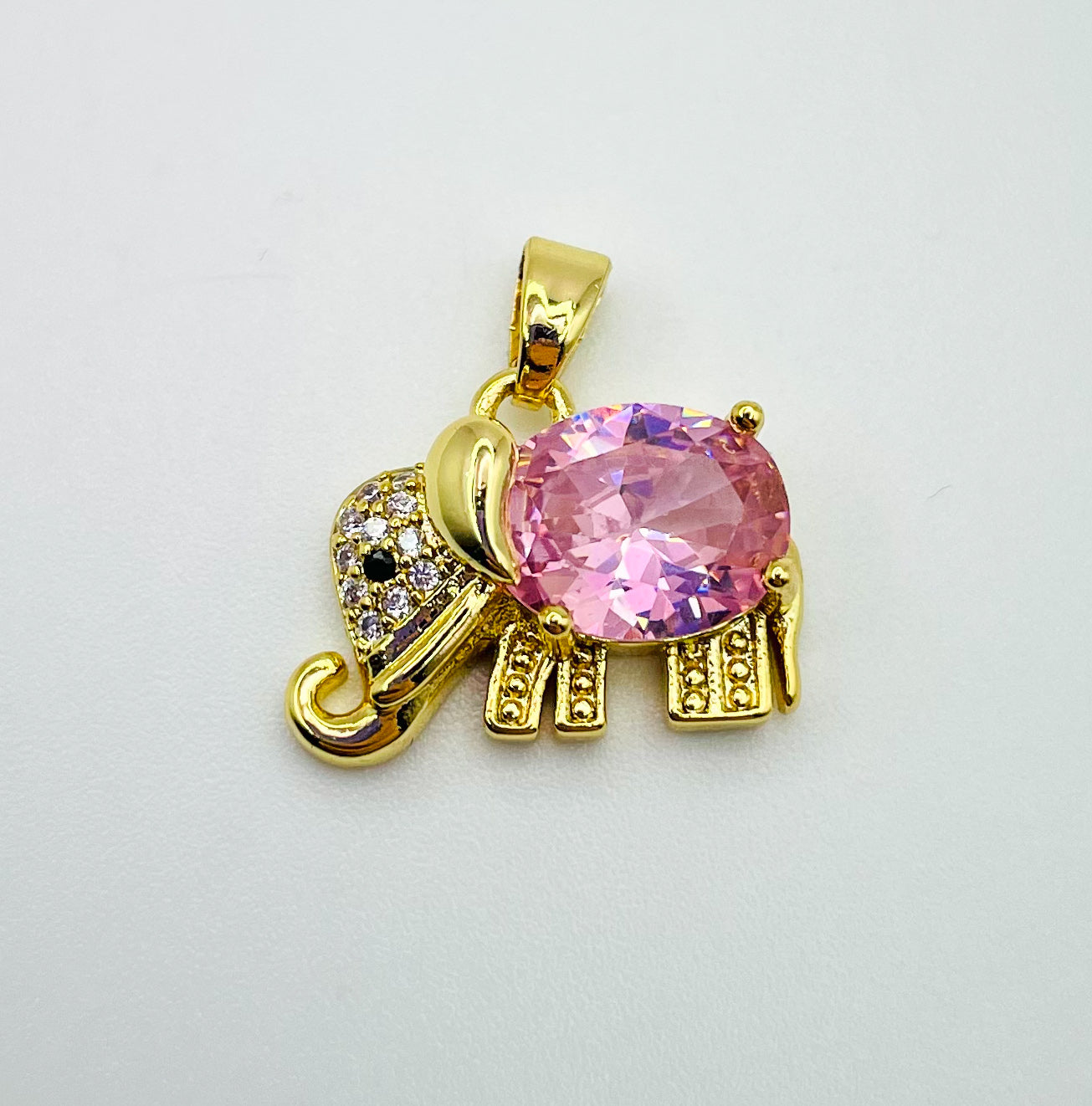 Pink Zircon Gold Elephant Charm