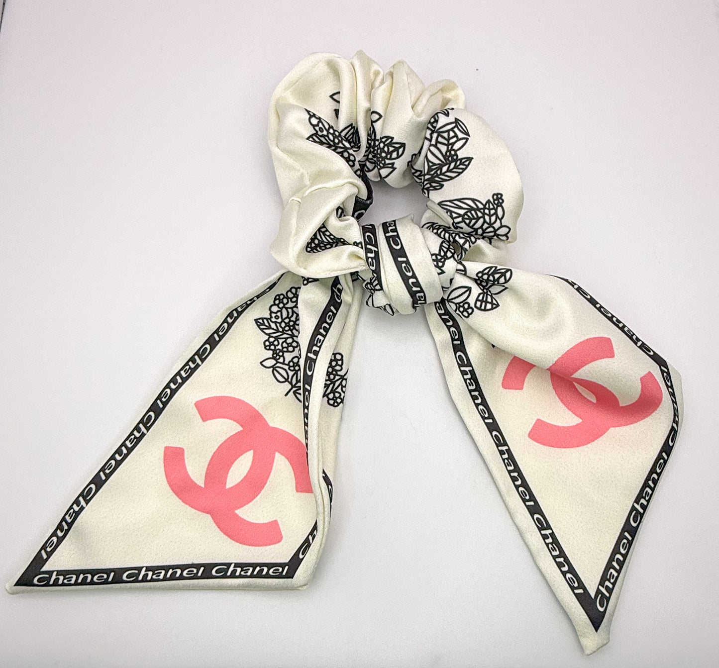 CC Designer Scrunchie Hair Tie with Removable mini Scarf Hair Ribbon
