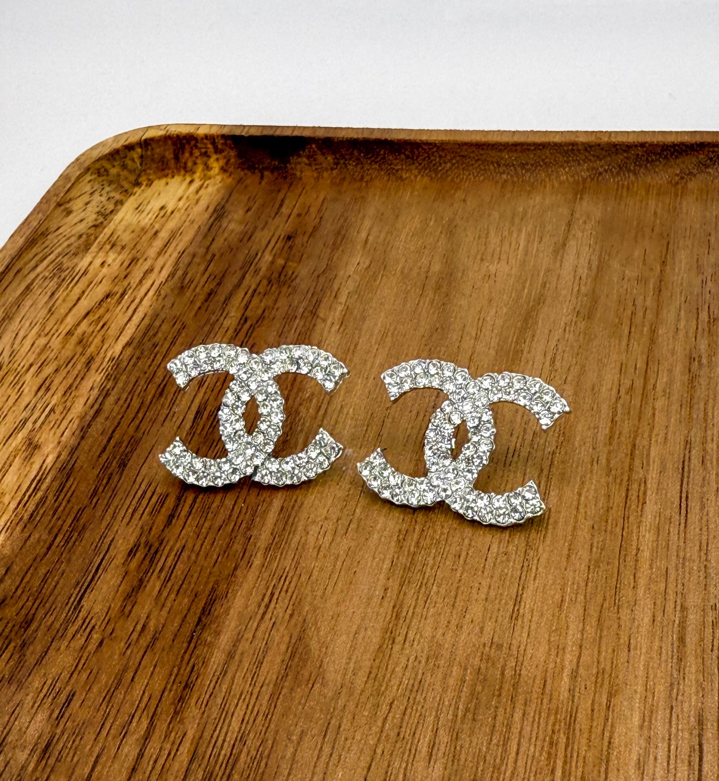 Gold CC Statement Bling Stud Earrings