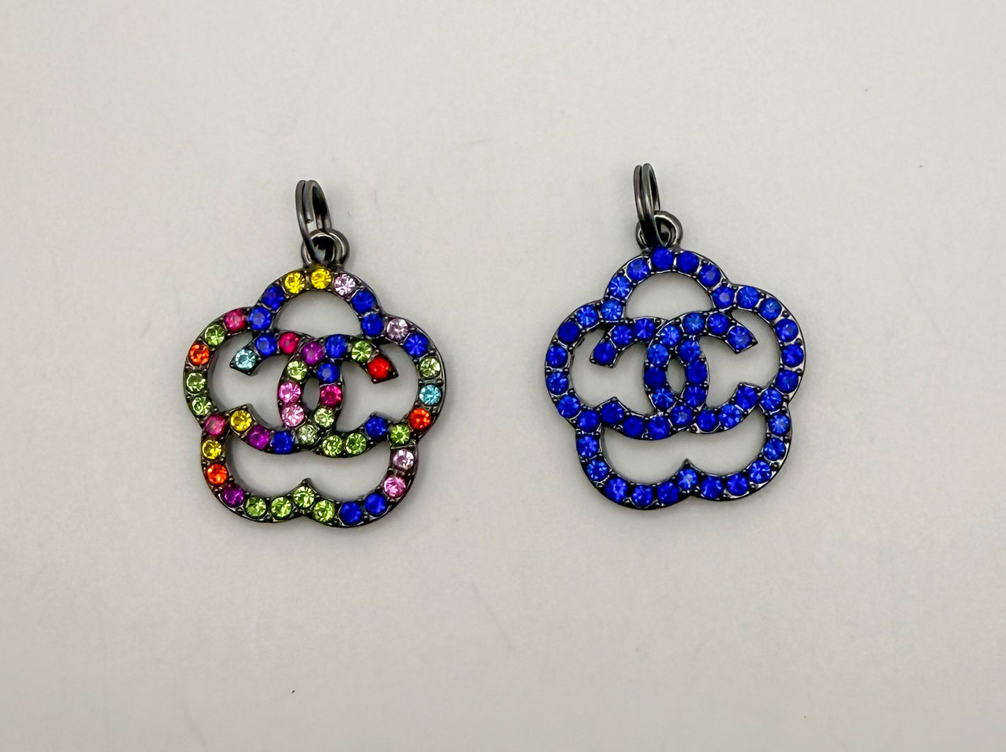 Sparkling Rhinestone Covered Black CC Designer Metal DIY Pendant Charms