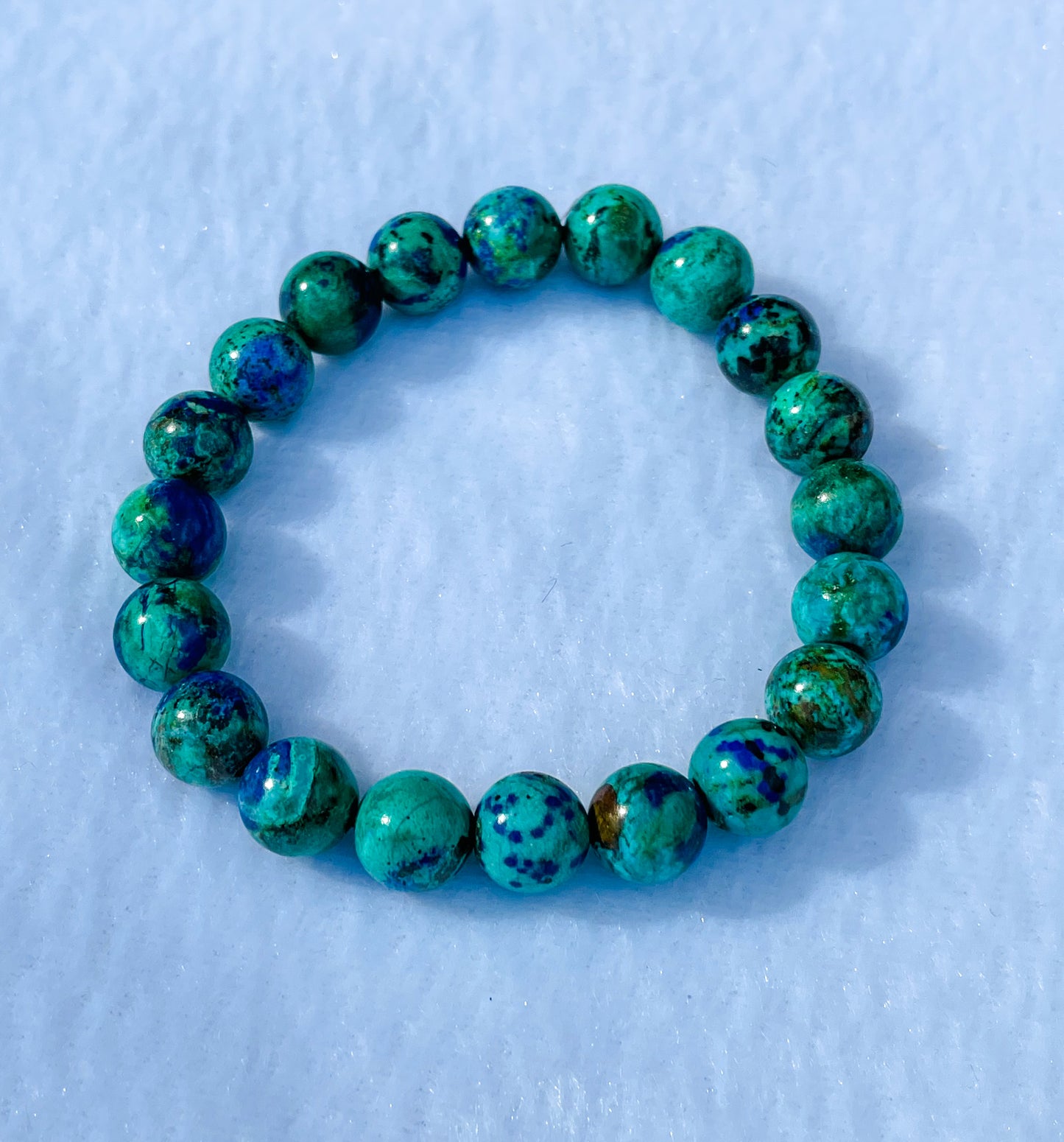 Natural Azurite with Malachite Crystal Beaded Stretch Adjustable Bracelet