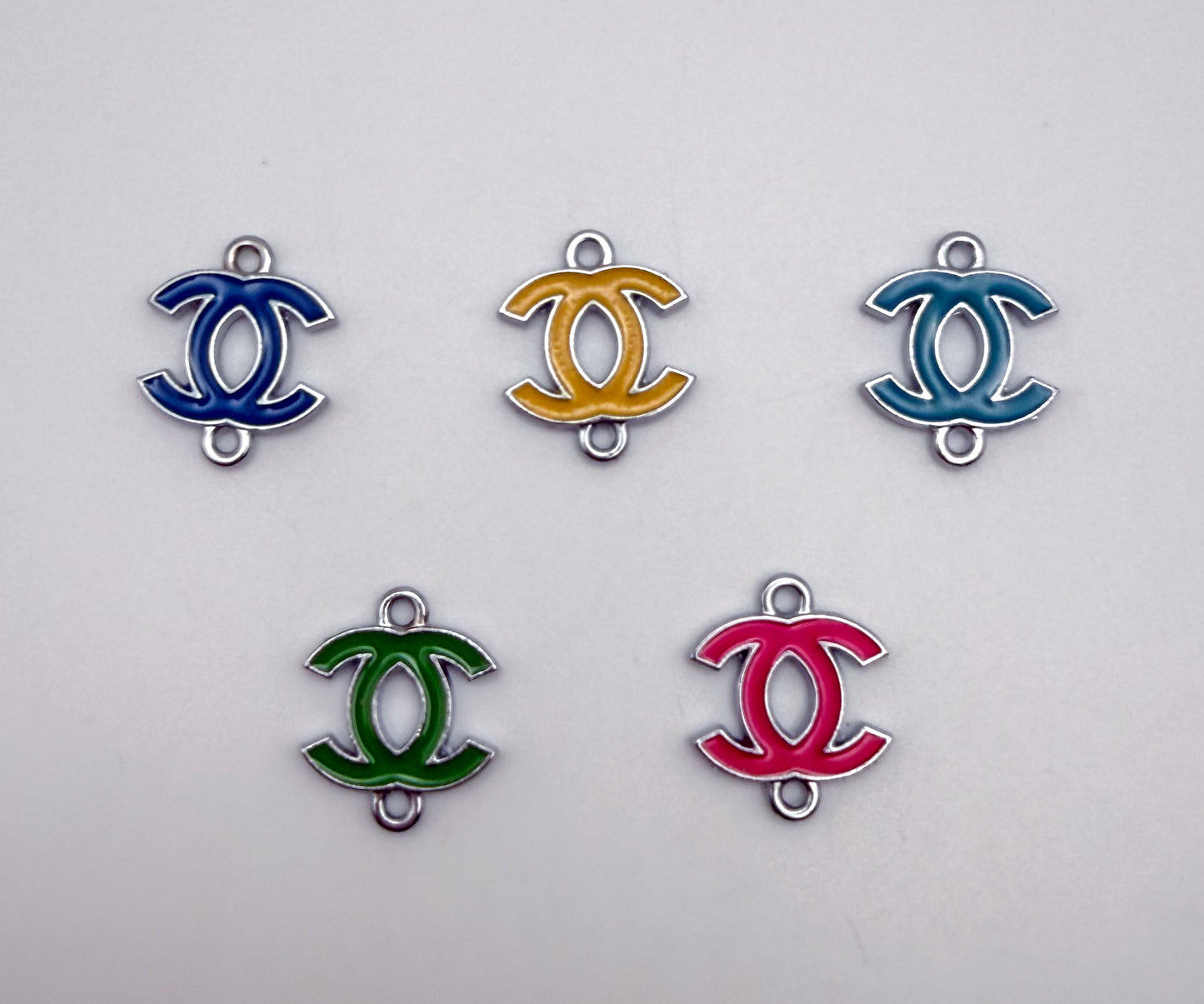 Colorful Enameled Silver CC Designer Connector Metal Charms