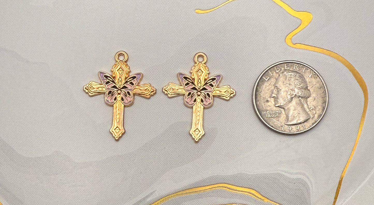 Gold Butterfly Cross DIY Metal Charms