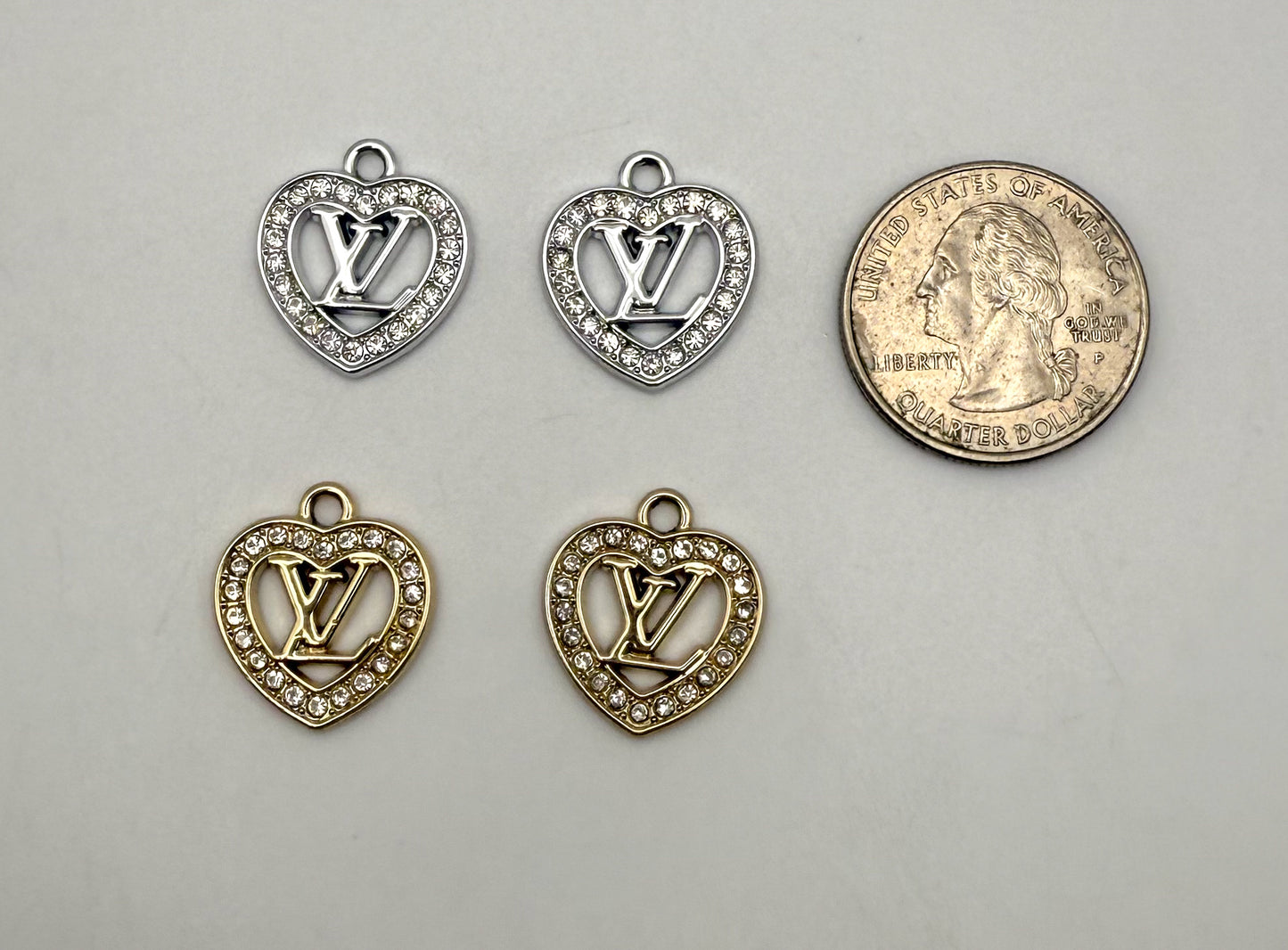 Gold & Silver LV Designer Heart DIY Charm Pendants