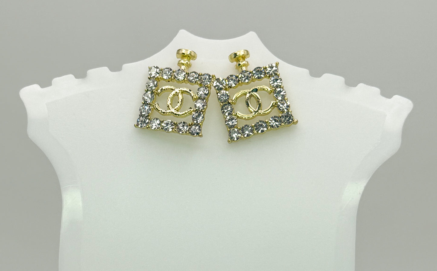 Gold CC Designer Perfume Bottle Stud Earrings