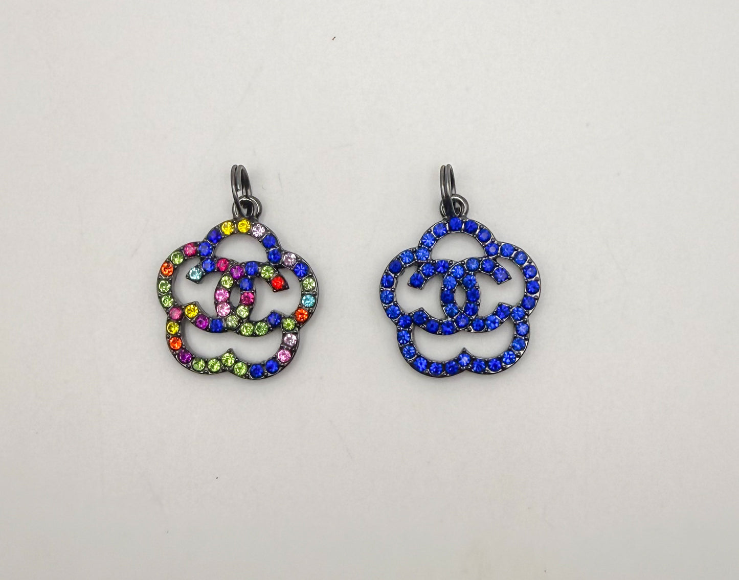 Sparkling Rhinestone Covered Black CC Designer Metal DIY Pendant Charms
