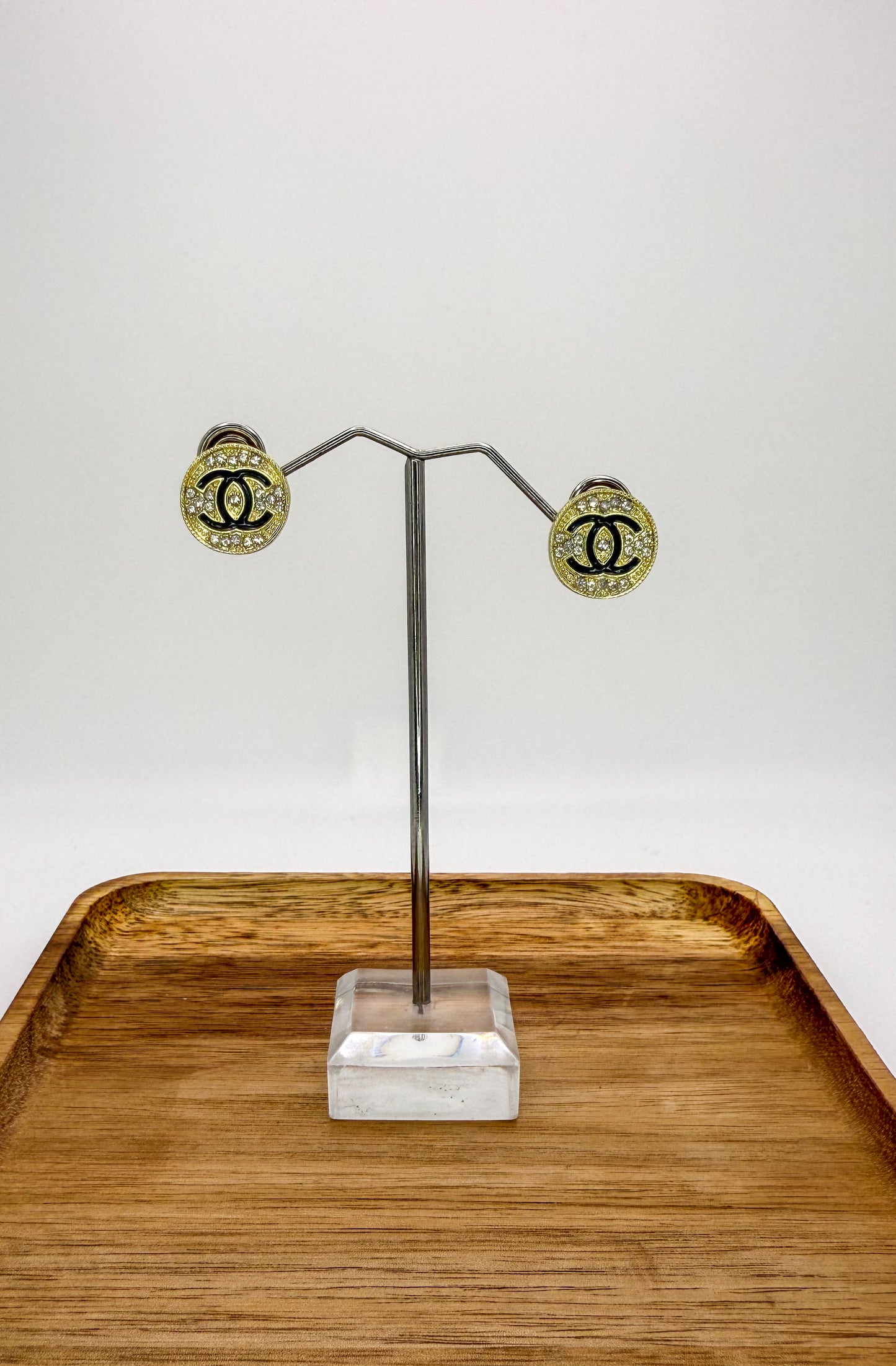 Gold Round CC Stud Earrings