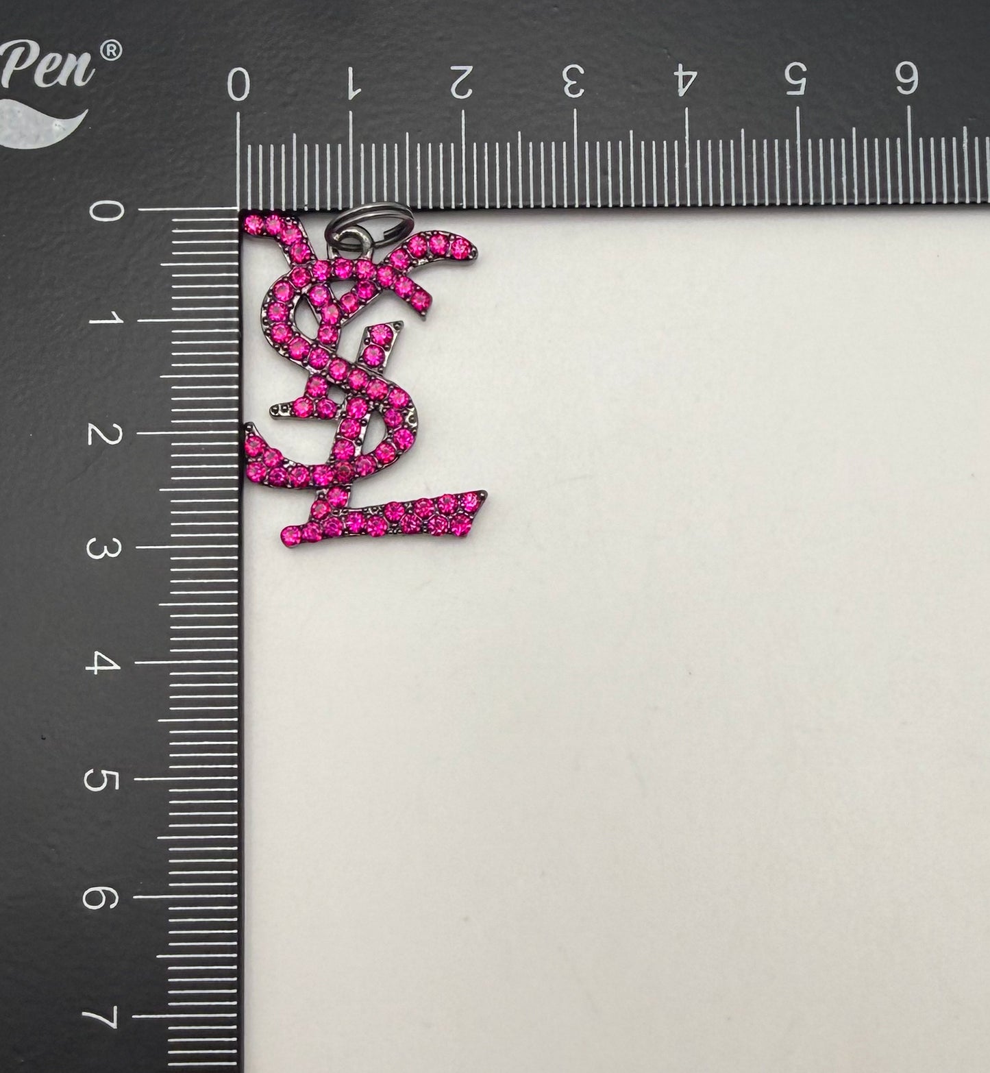 Big YSL Designer Rhinestone covered Black Metal DIY Pendant Charms