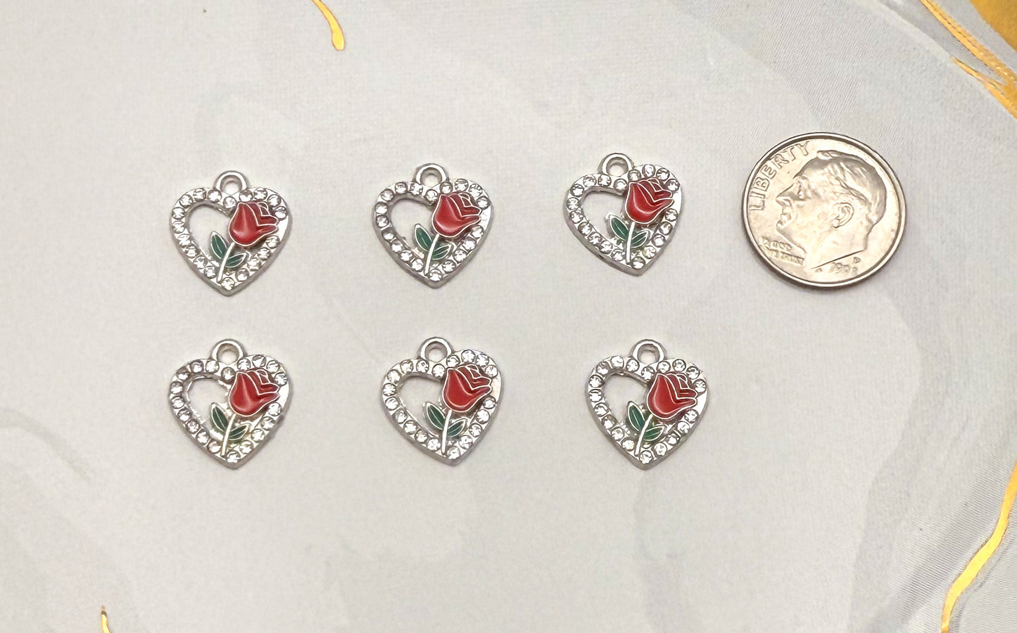 Silver Heart of Roses DIY Metal Charm Set